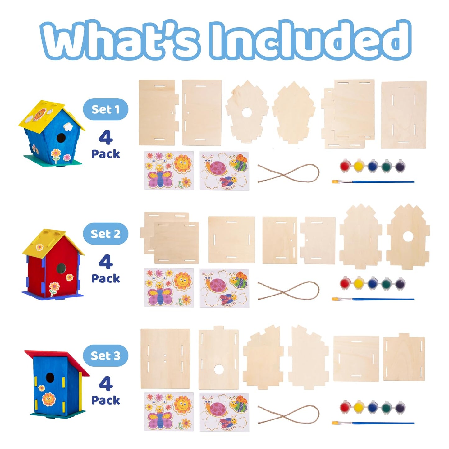 Neliblu DIY 12 Wooden Bird House Kits - Creative Arts and Crafts Set for Adults - Unfinished Wood Birdhouses with Paint Strips, Brushes, Stickers