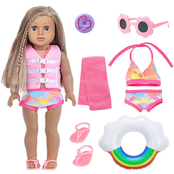 18 Inch Girl Doll Clothes and Accessories Swimming Poor Play Set Fit 18 inch Girl Dolls ,Including Swimwear Shoes Sunglasses Swimming Ring Towel etc.