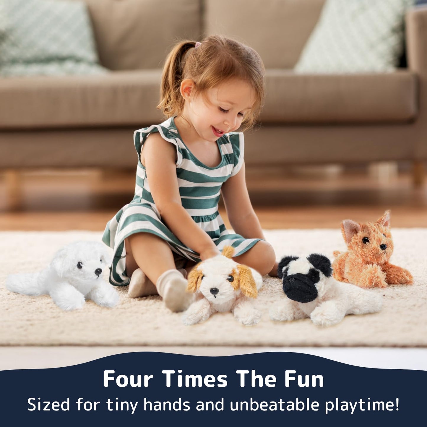 PREXTEX Stuffed Puppies - Set of 4 Cute Dog Toy Stuffed Animals for Girls and Boys - 6 Inch Small Plushies - Plush Dogs Stuff Animals for Puppy Party