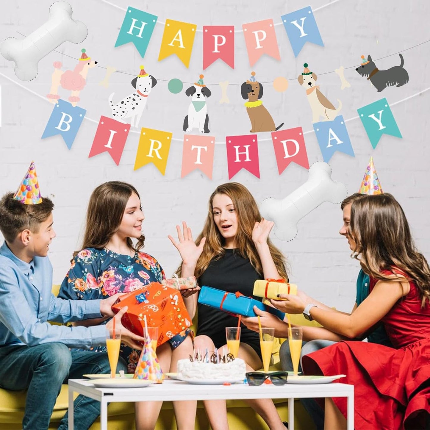OHLIGEI 6PCS Dog Bone Balloon, White Aluminum Mylar Foil Pet-Themed Balloons, Perfect for Birthday Parties, Unisex Children
