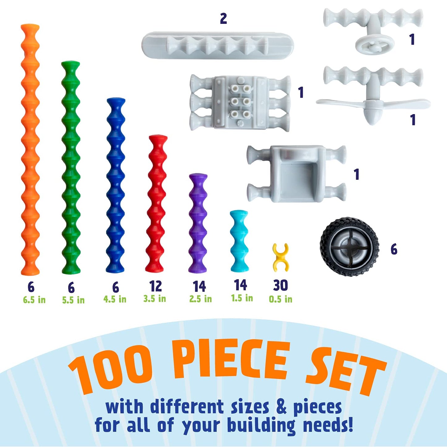 POPULAR PLAYTHINGS Clipstix Building Sticks Kit for Kids, Construction Stem Building Gift for Boys & Girls, Playstix - 100 Piece