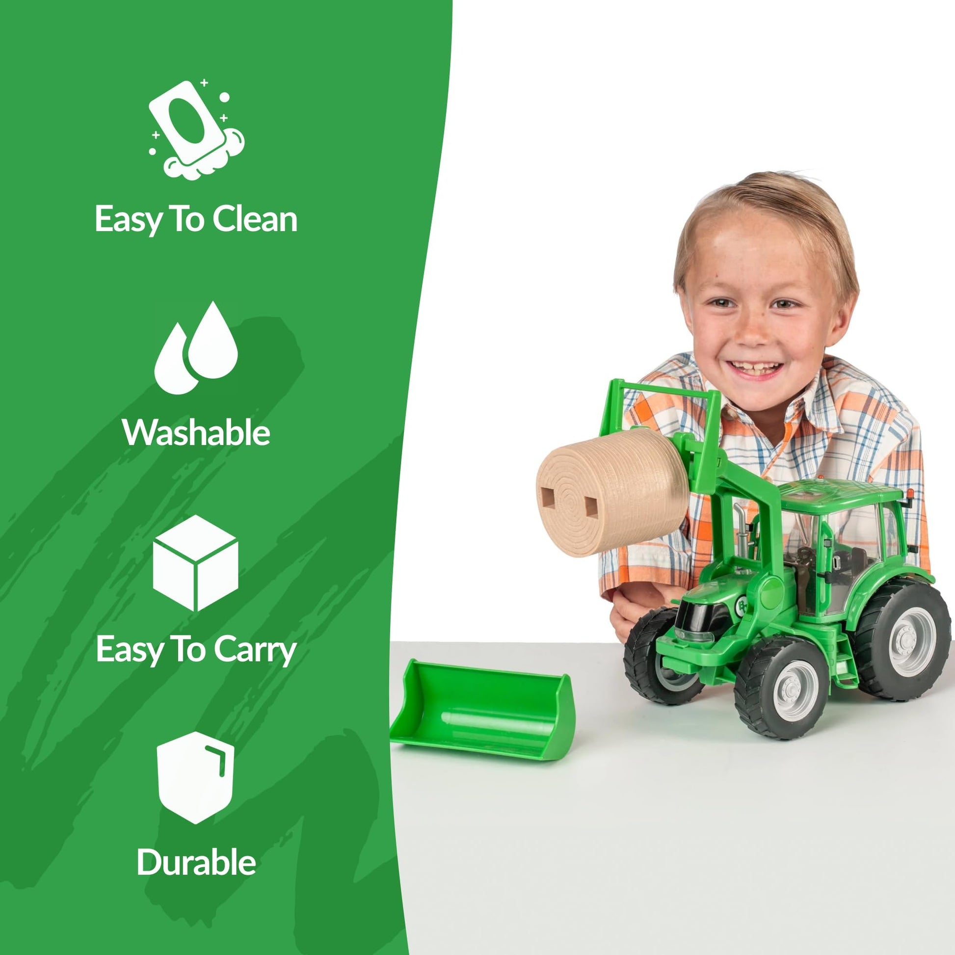 Big Country Toys Tractor & Implements, 1:20 Scale, Toy Tractor with Hay Bale and Bucket Attachment, Working Doors, Green, Ages 3 and Up…