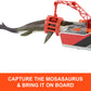 Matchbox Toy Car Playset, Jurassic World 12.5” Dino Boat with 13” Mosasaurus Dinosaur, 1:64 Die-Cast Jeep, Harpoon Missiles & Detachable Rescue Boat