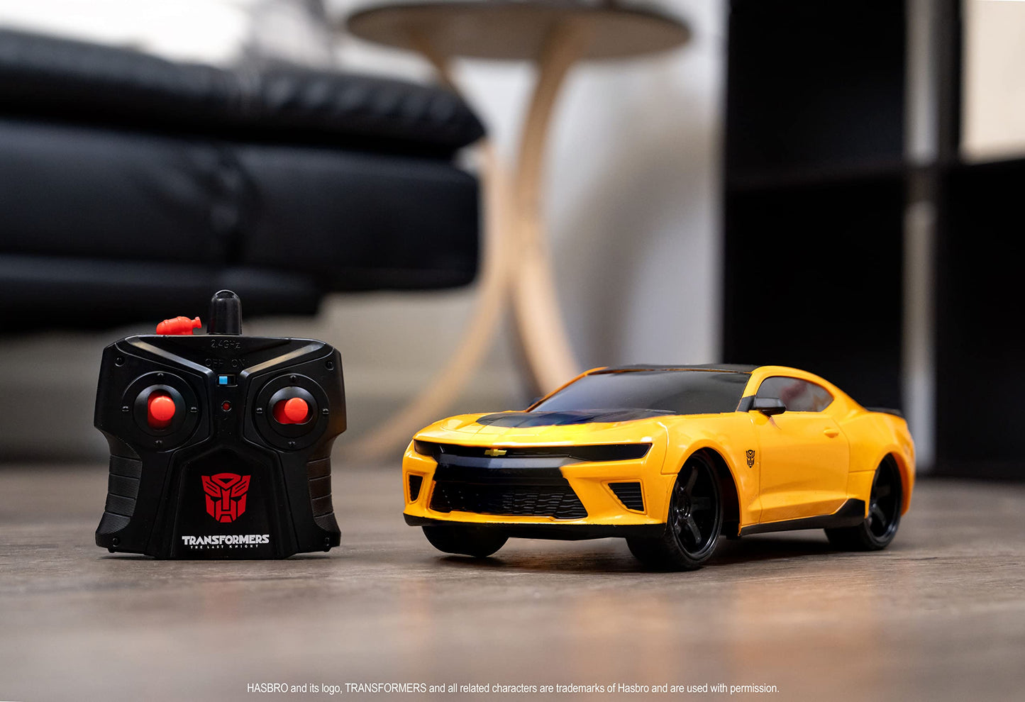 Jada Toys Transformers The Last Knight Bumblebee 2016 Chevy Camaro RC Car, 1:16 Scale Remote Control Vehicle, Yellow & Black (30332)