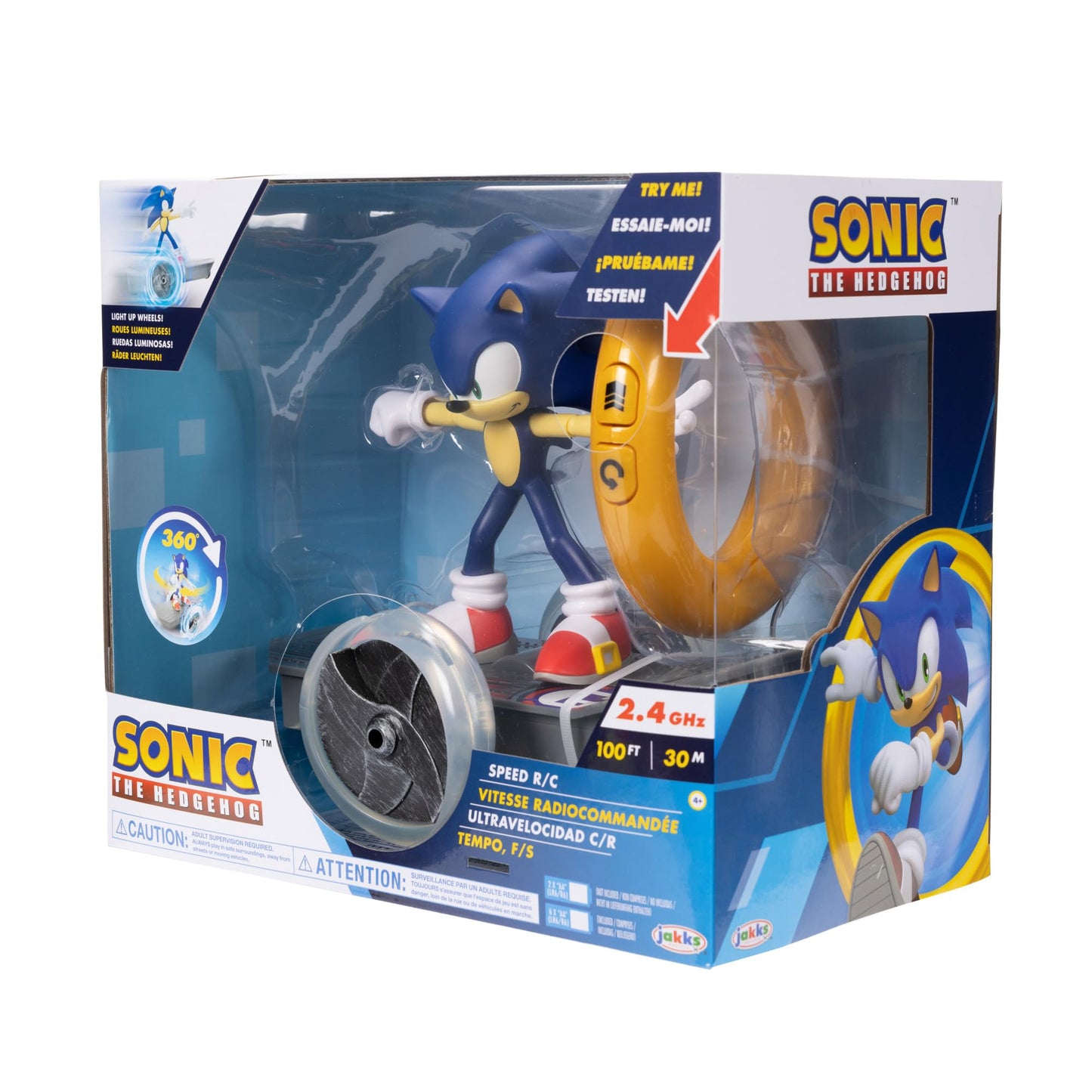 Sonic The Hedgehog Speed RC Skateboard Vehicle with Gold Ring Controller - Light Up Wheels & 360 Spins, Turbo Mode for Extra Boost, 2.4GHz, 100FT