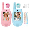 Video Walkie Talkies for Kids, Blue/Pink 2 Pack 1000 mAh Rechargeable Long Range Video walkie talkies, 3 Wearing Options Indoor Outdoor Toys for
