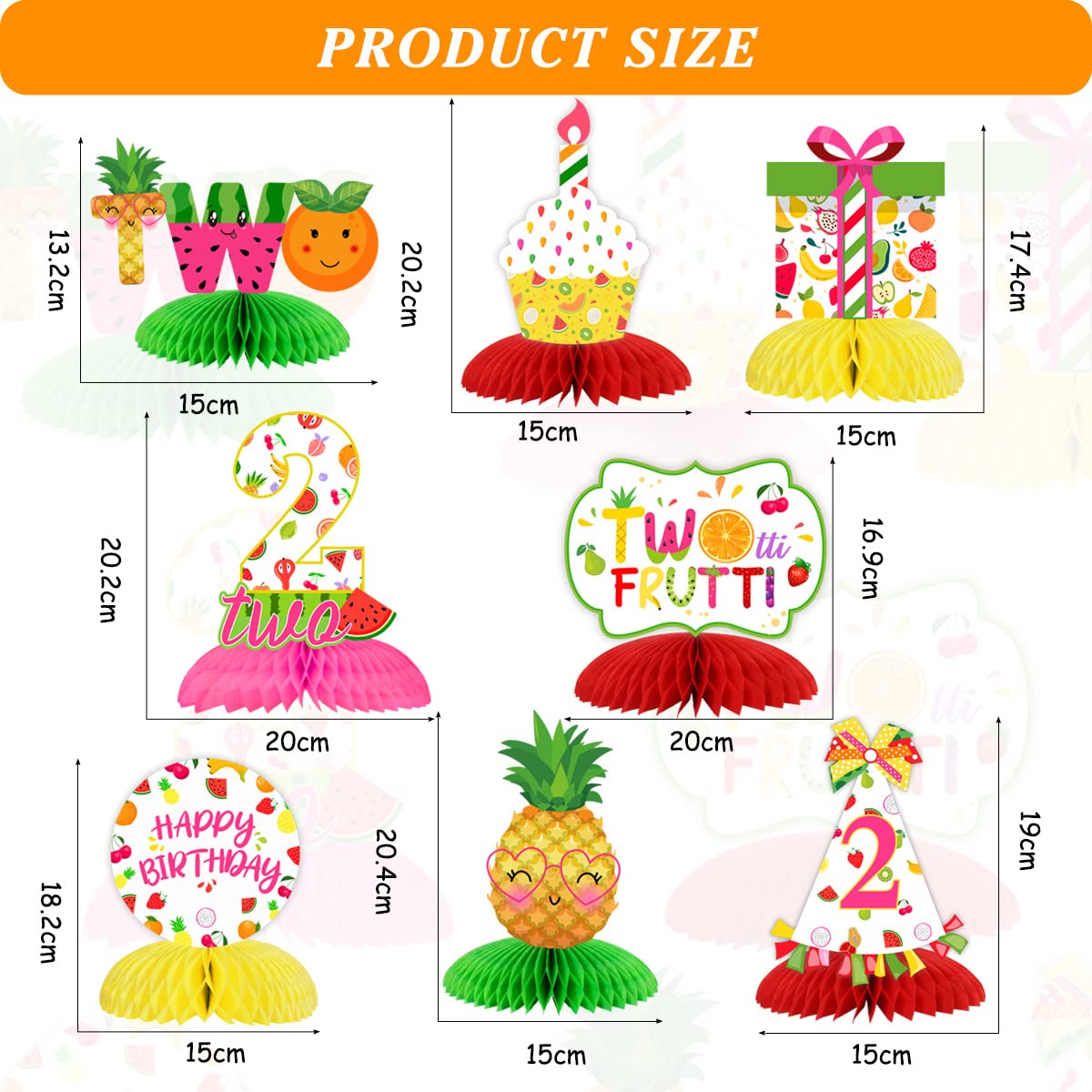 Twotti Frutti 2nd Honeycomb Centerpieces, Twotti Frutti Birthday Decorations, Tutti Frutti Table Toppers Supplies for 2 Years Old Birthday Party