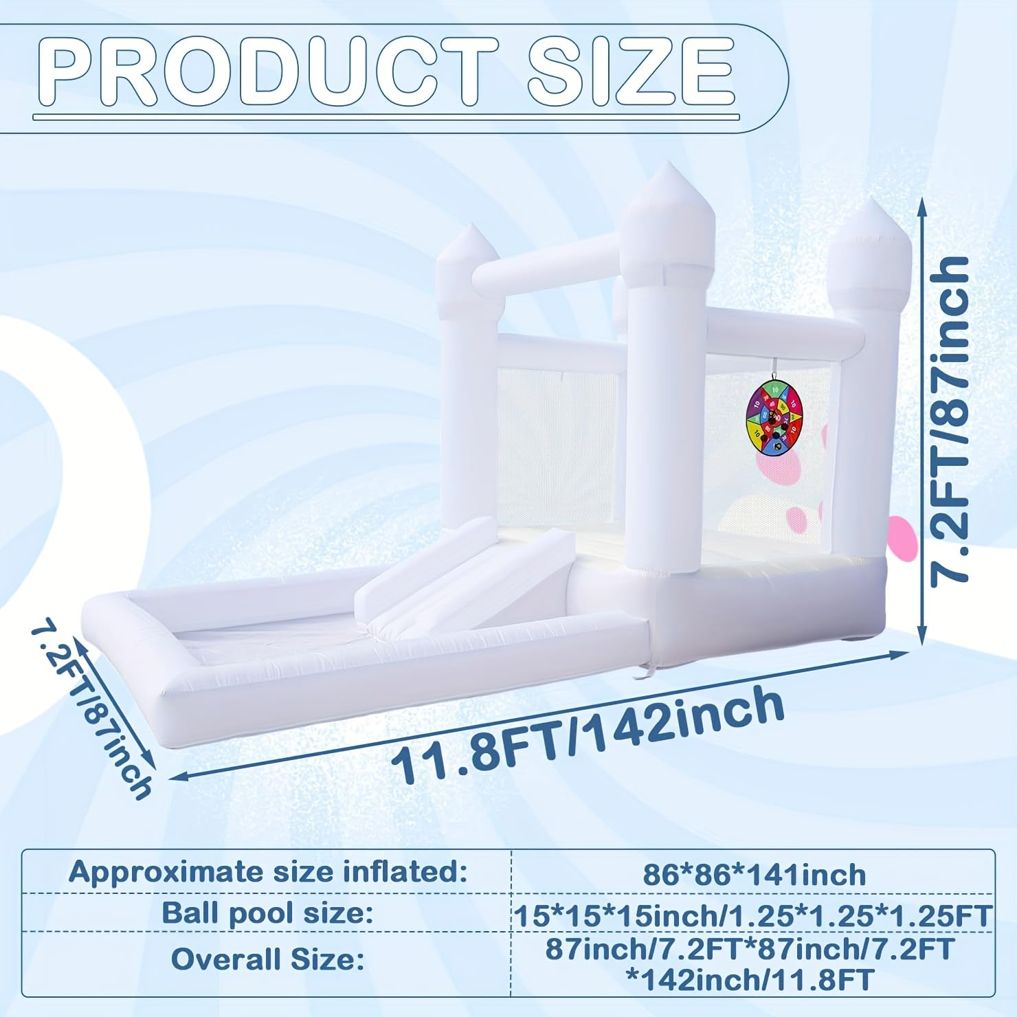 Inflatable White Bounce House Castle - Durable Oxford Material Jumping Bouncer with Blower, Perfect for Kids Birthday Party Indoor & Outdoor(12' L X