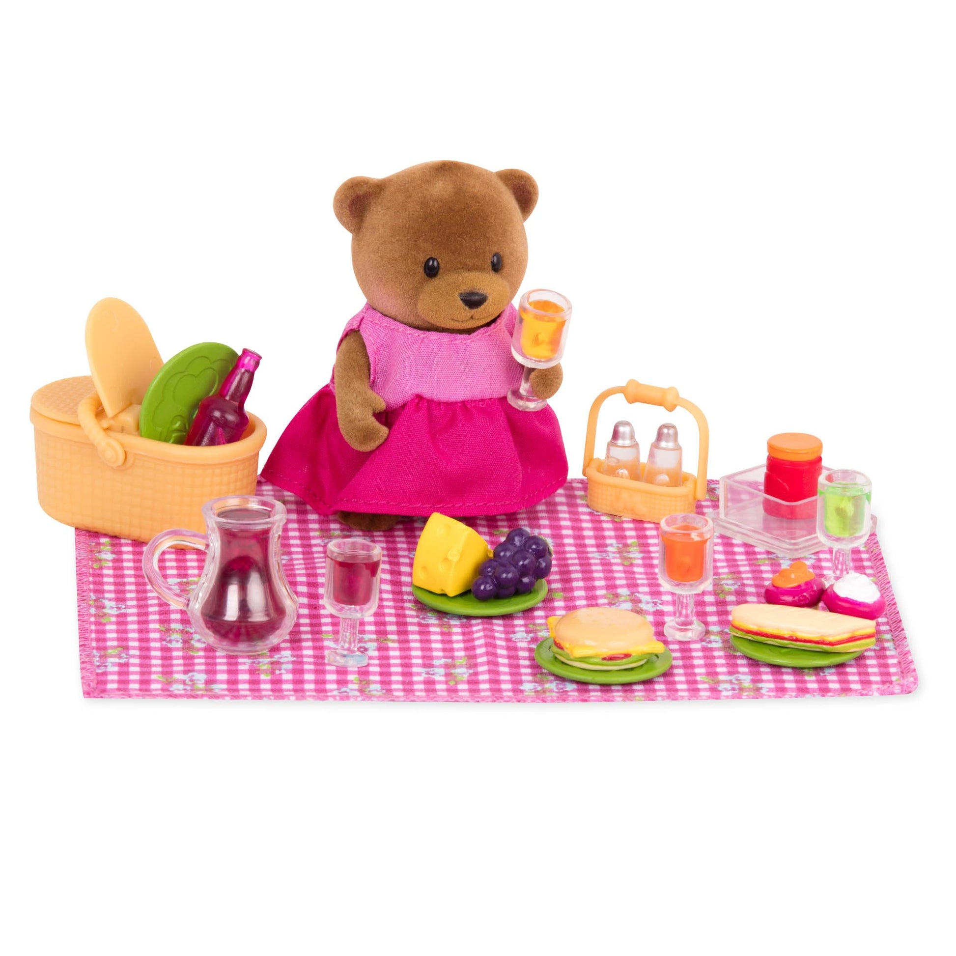 Li'l Woodzeez - 20 Pieces Picnic Playset with Baby Bear, Toy Picnic Basket & Blanket, Play Food & Accessories, Doll Playset for Imaginative Play, Gift