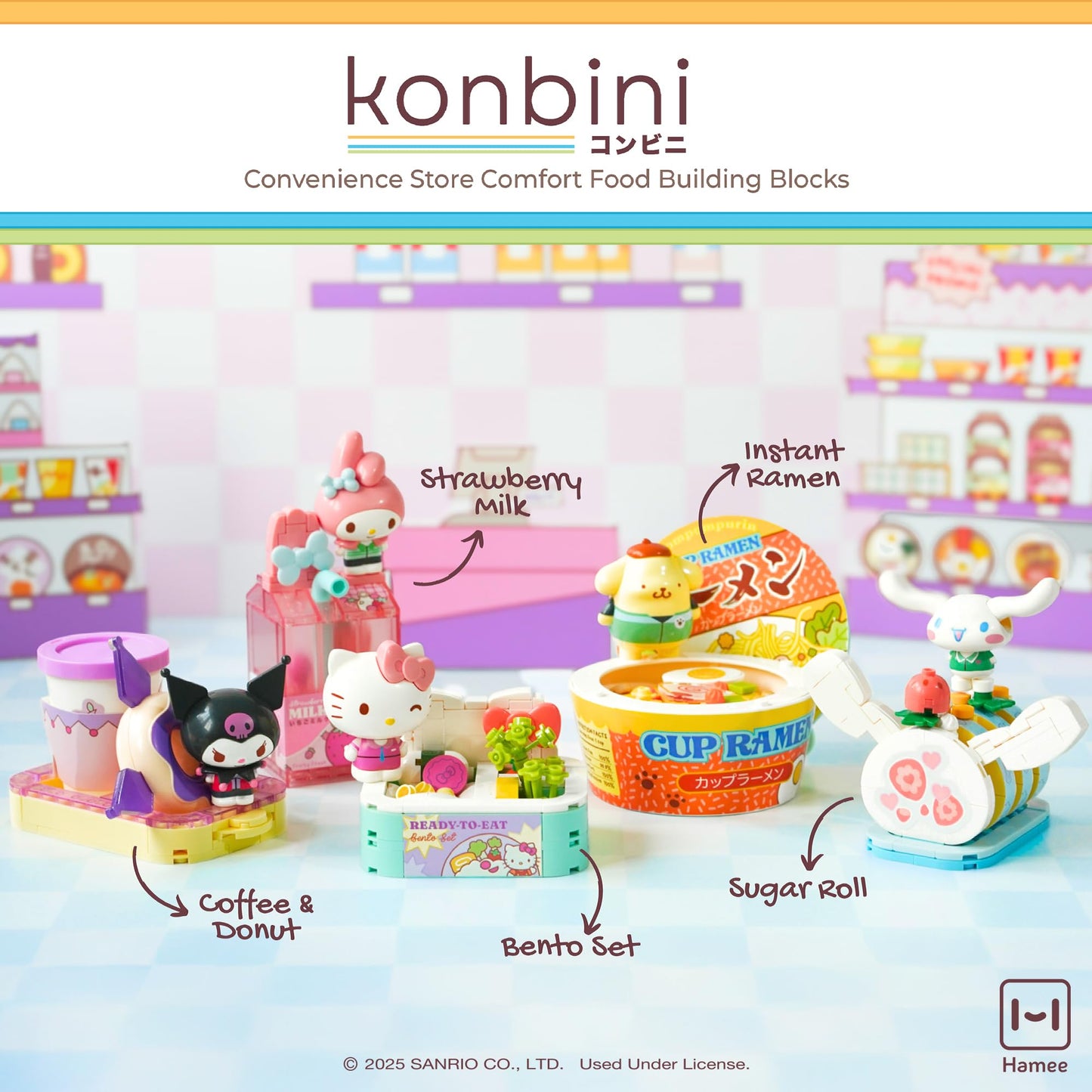 Hamee Sanrio Hello Kitty and Friends 'Konbini' Cute Building Blocks Figure Set - [Birthday Gift, Party Favor, Gift Basket Filler, Stress Relief