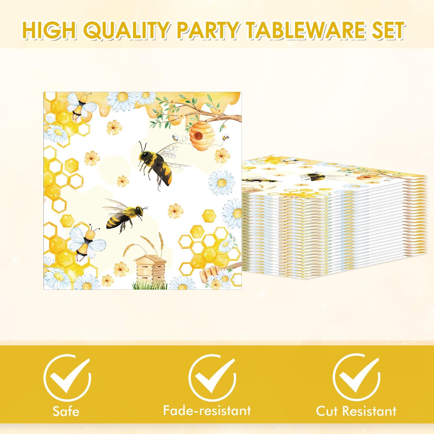 40Pcs Bee Birthday Party Decorations Bee Paper Plates and Napkins Cute Bumblebee Daisy Honeycomb Themed Tableware Set,for Honey Baby Shower Kids Boys