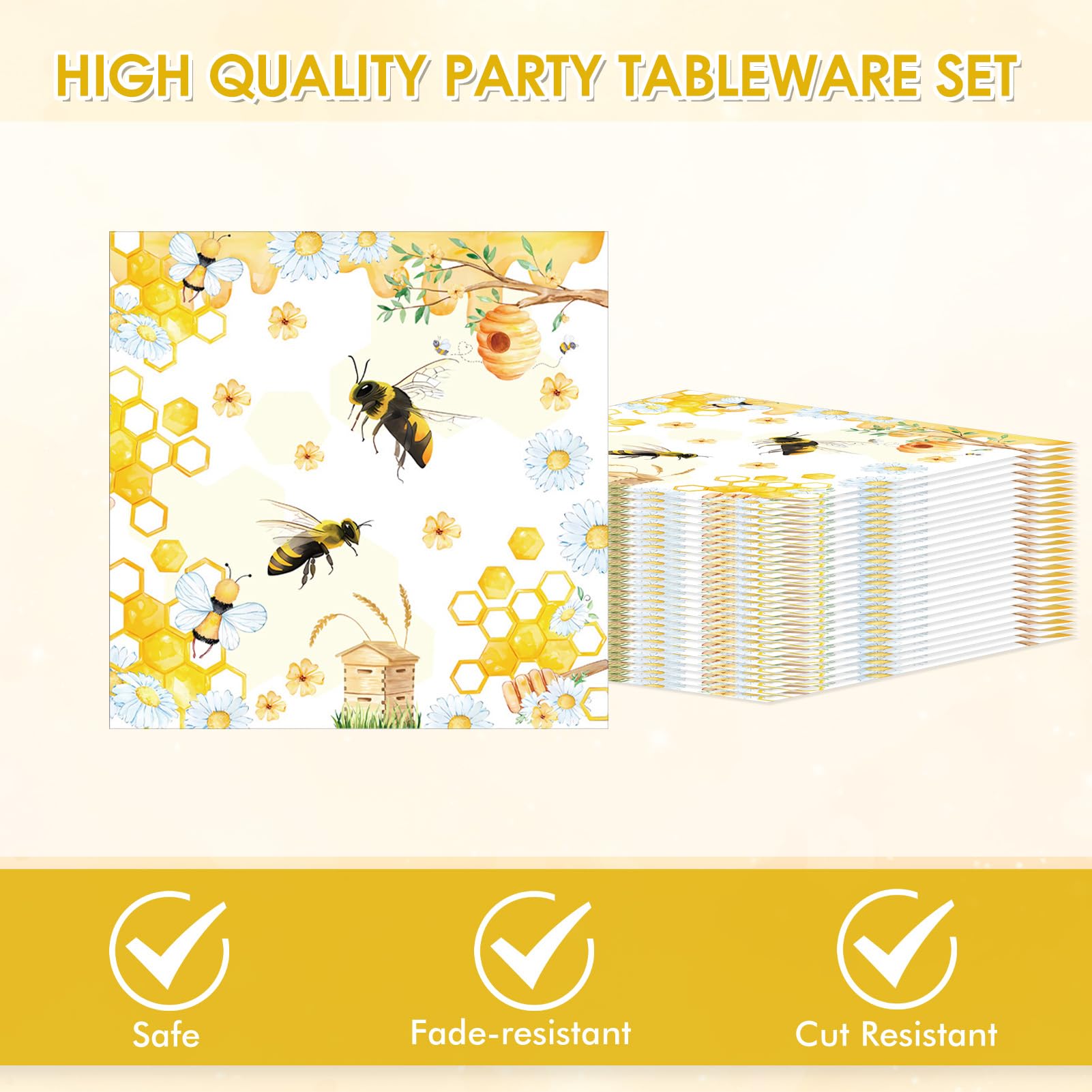 40Pcs Bee Birthday Party Decorations Bee Paper Plates and Napkins Cute Bumblebee Daisy Honeycomb Themed Tableware Set,for Honey Baby Shower Kids Boys