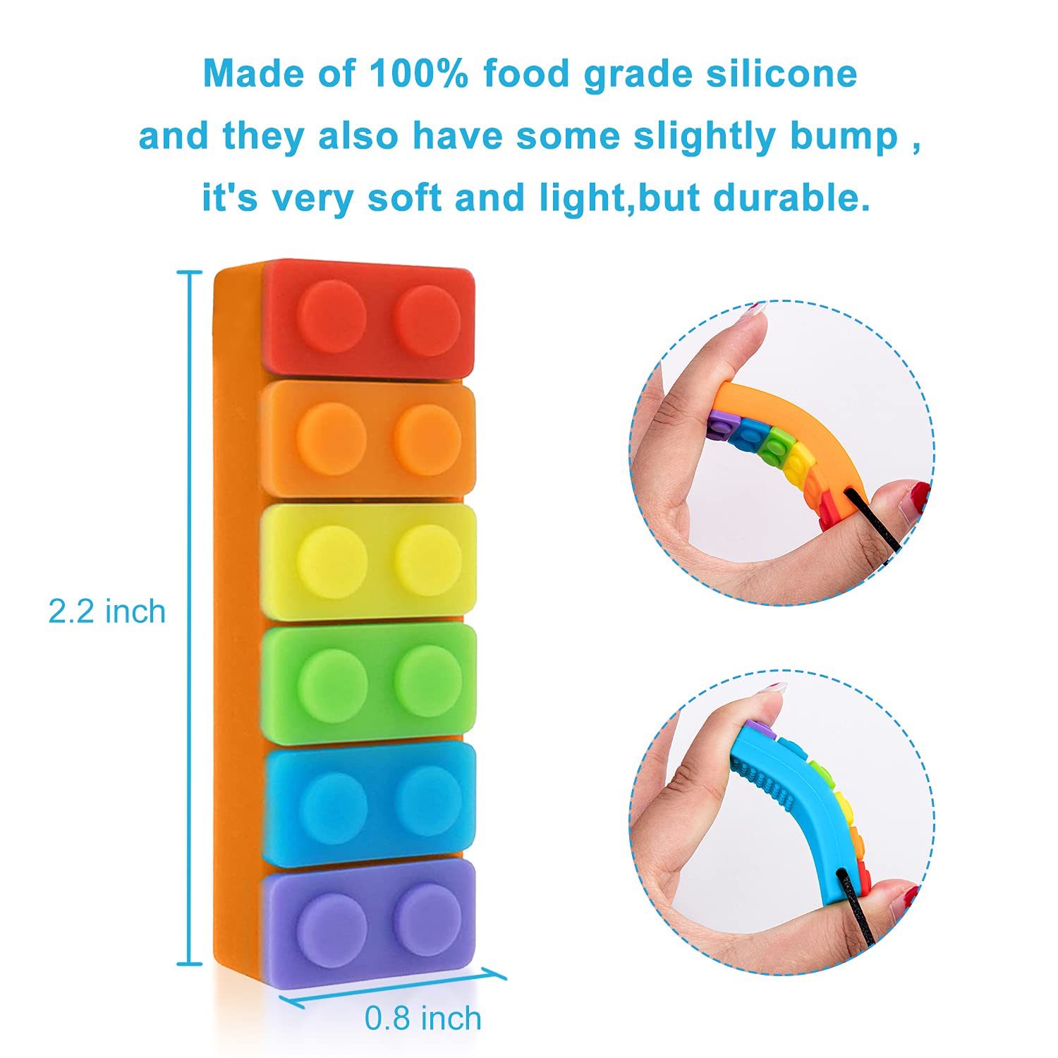 Sensory Chew Necklace, SLGOL Rinbow Color Silicone Chew Pendant Training and Development Fidget Toy Chewing Necklace for Chewing Kids, Autism ADHD