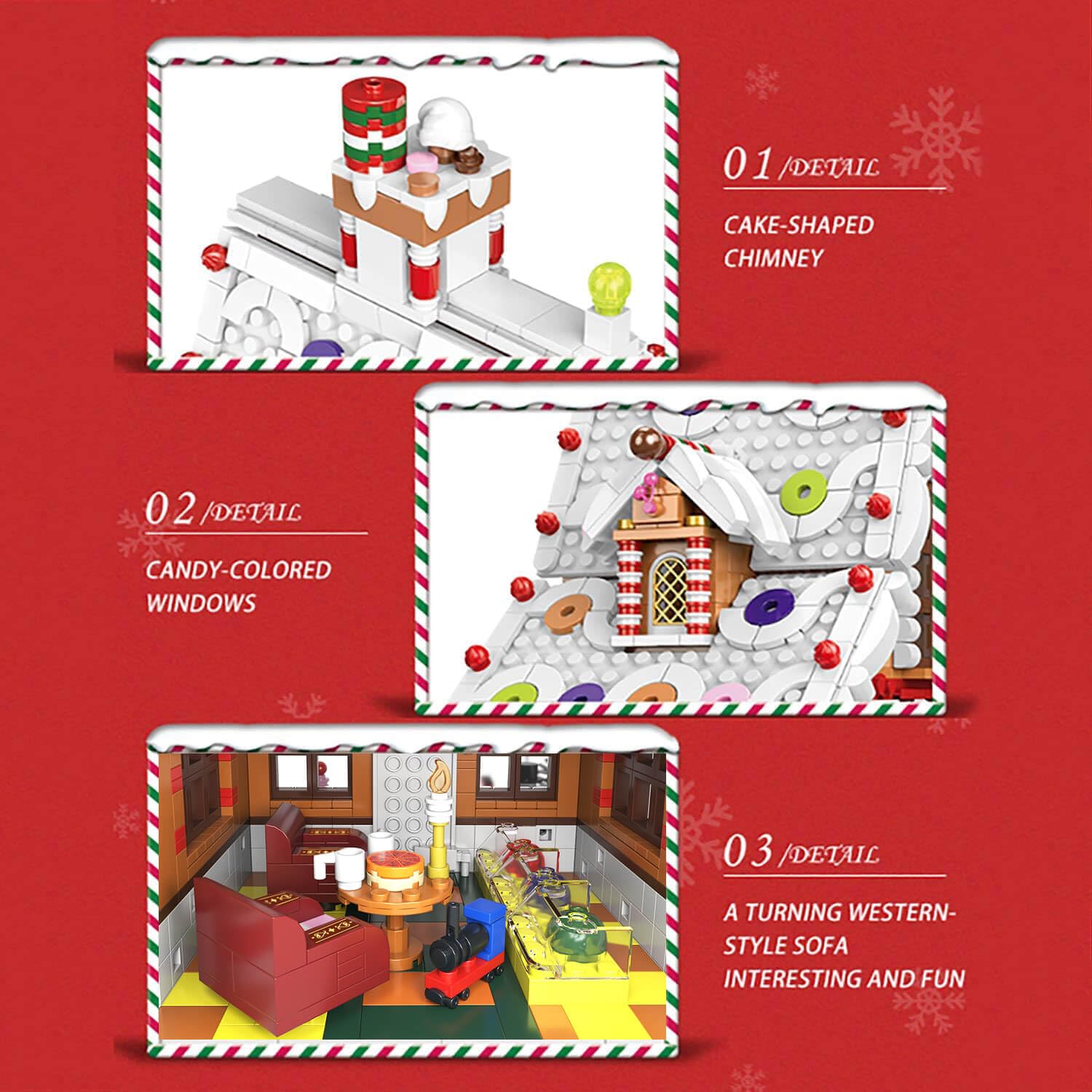 hahaspil Christmas Gingerbread House Ornaments Building Set Toys, with Led Light, for Kids, Boys, Girls & Adults, Christmas Decorations for Tabletop