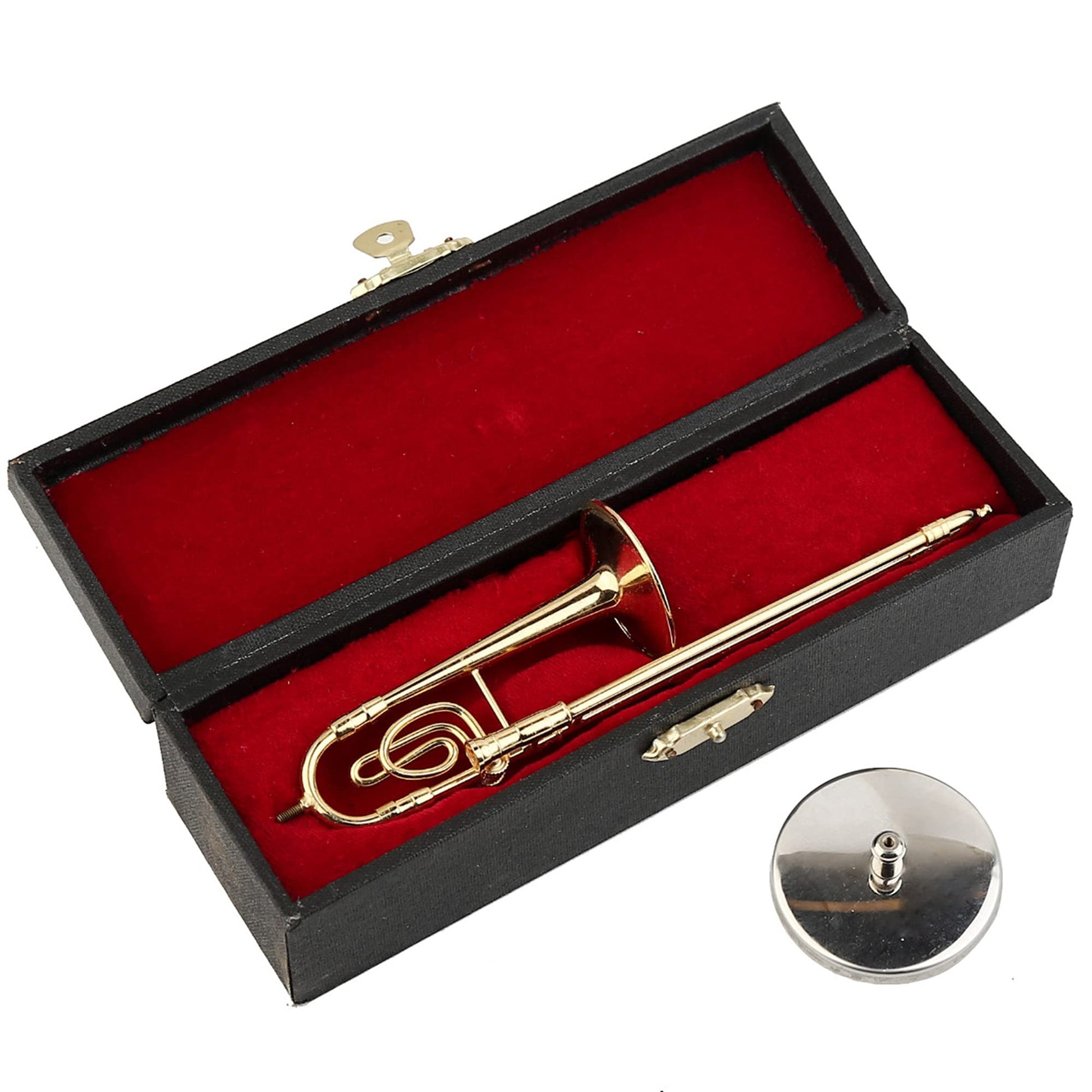 Dselvgvu Miniature Trombone with Stand and Case Brass Mini Musical Instrument Trombone Replica Collectible Figurines Dollhouse Accessories Model Home
