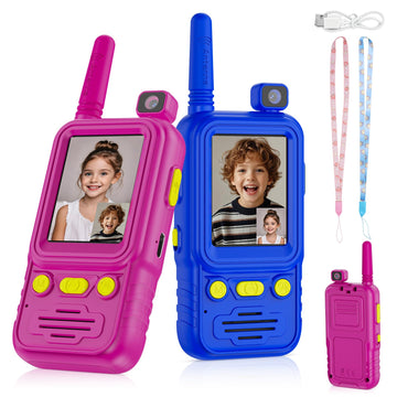 Video Walkie Talkies for Kids 3-8, Rechargeable Walkie Talkies with 180°Rotating Camera & 4 Voice Changer, 2-Way Video & Voice Chat Toy, 600FT Long