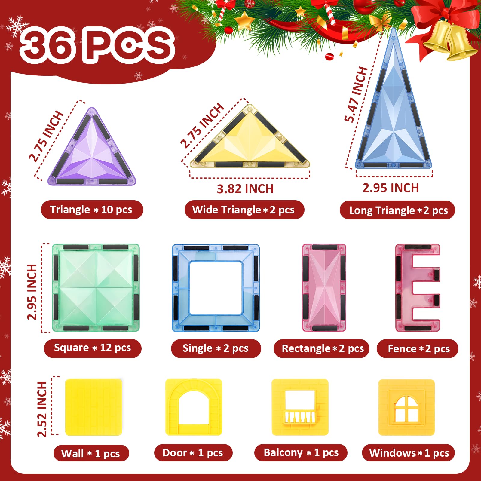 ROMDS Magnetic Tiles, Magnetic Building Blocks for Kids Ages 3+ and STEM Magnet Toys, Clear Magnet 3D Blocks Construction Playboards for Boys & Girls