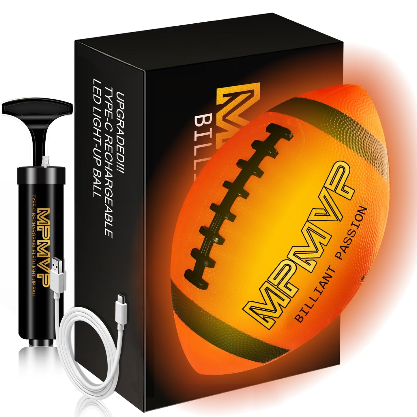 Cadyaw Glow in The Dark Football, Light Up LED Football Size 6, USB Rechargeable, Cool Outdoor Sports Boy Toys for Night Games, Birthday Gifts