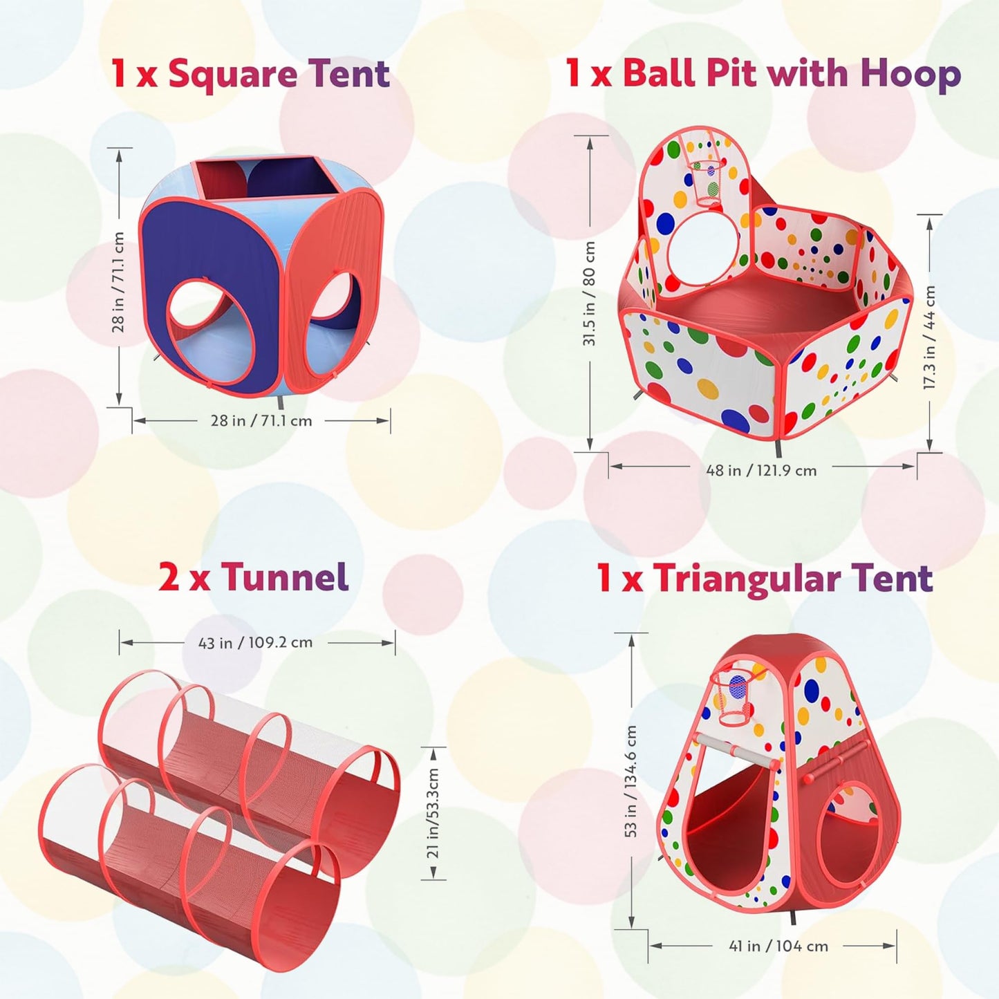 Playz 5pc Pop Up Play Tent and Crawl Through Tunnels for Kids w/Carry Bag