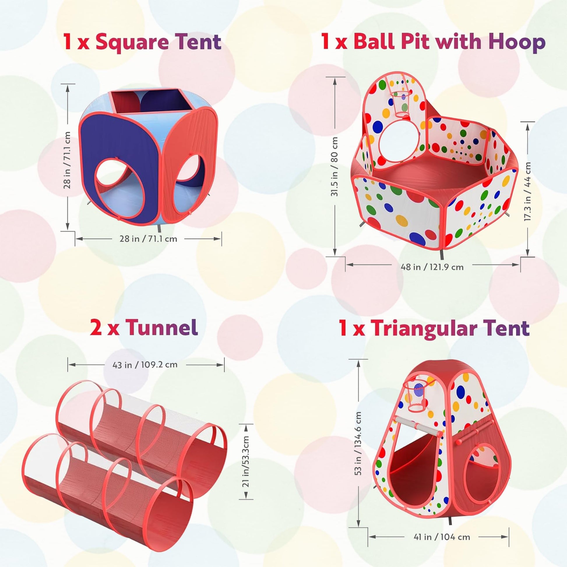 Playz 5pc Pop Up Play Tent and Crawl Through Tunnels for Kids w/Carry Bag