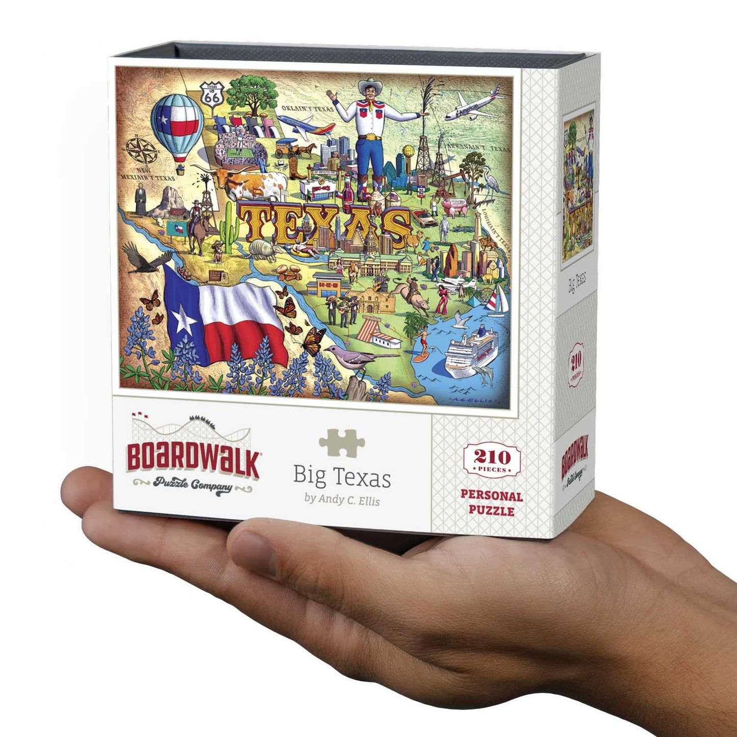 Boardwalk Big Texas 210 Piece Personal Puzzle, Jigsaw Puzzles with Premium Box, Texas Gifts for Adults, 6"x8"