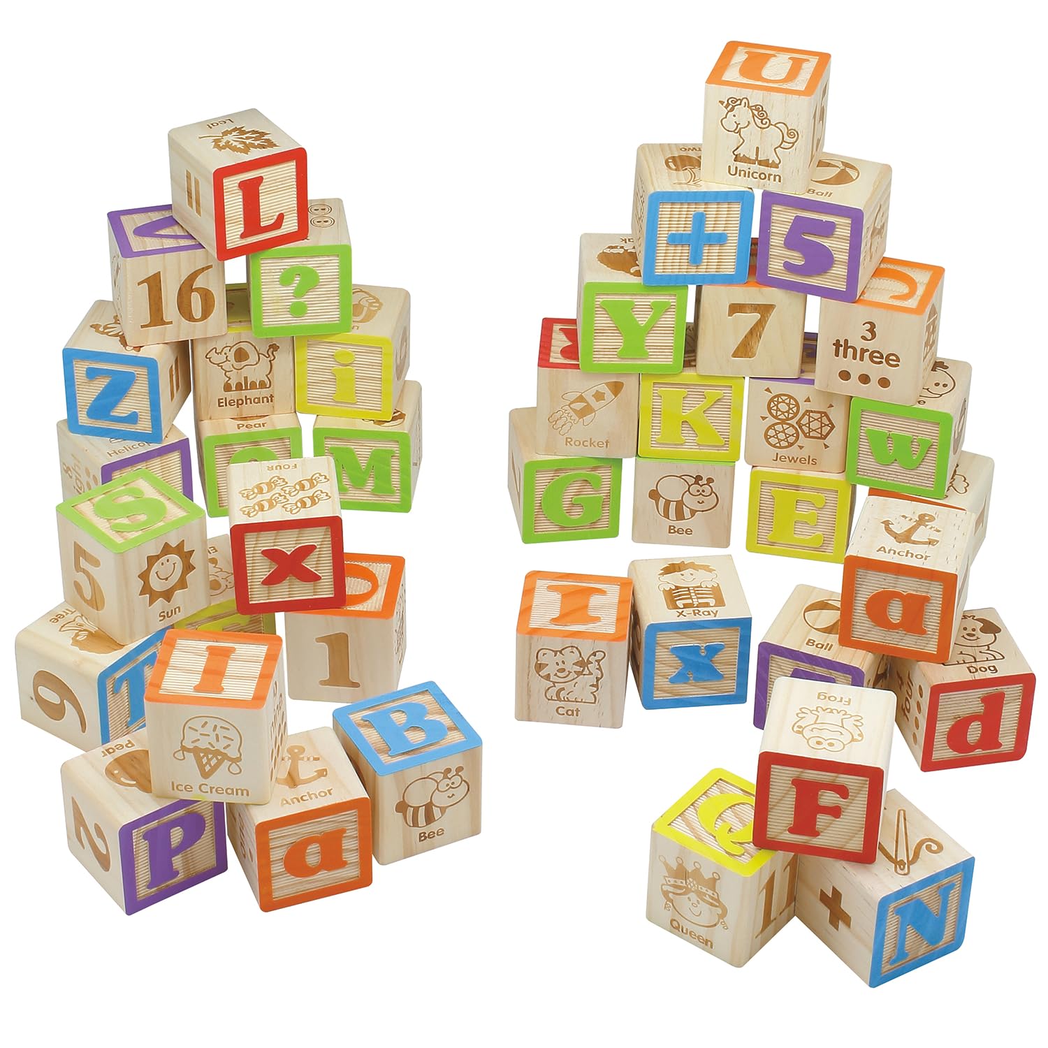 Maxim Deluxe Wooden ABC Blocks. Extra-Large Engraved Baby Alphabet Letters, Counting & Building Block Set