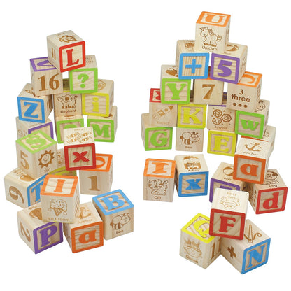 Maxim Deluxe Wooden ABC Blocks. Extra-Large Engraved Baby Alphabet Letters, Counting & Building Block Set