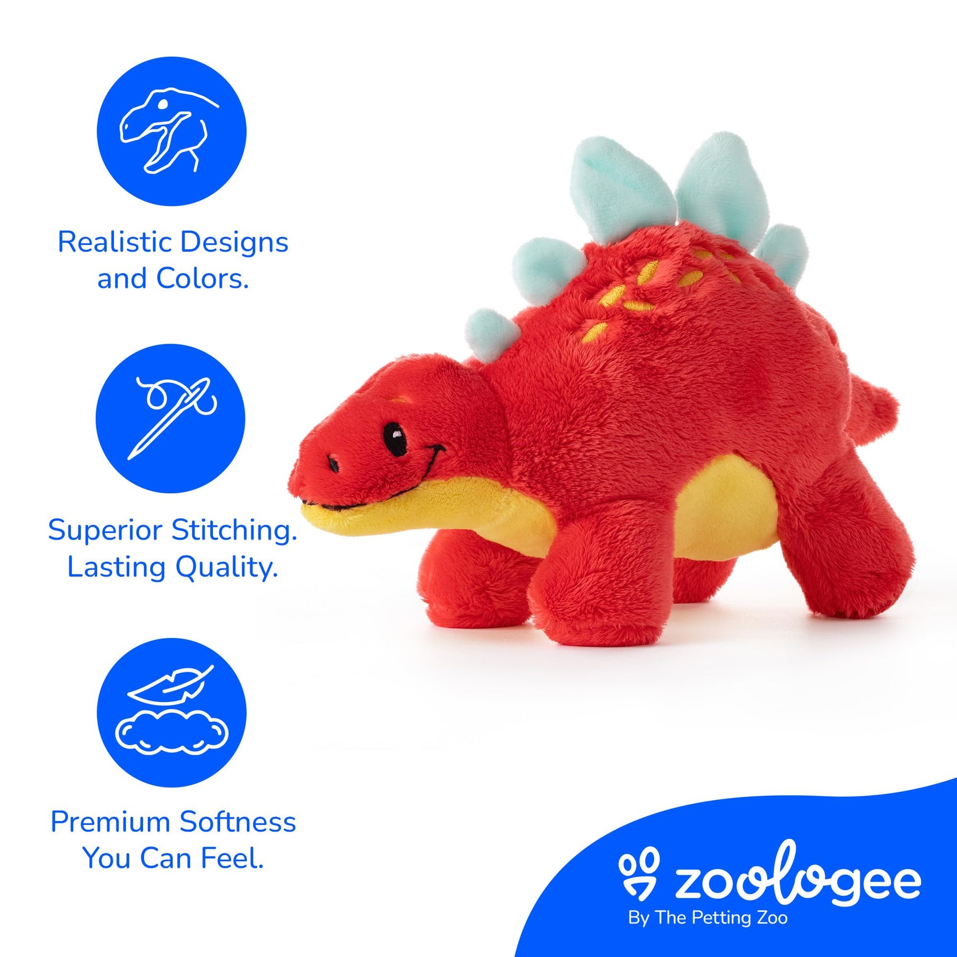 The Petting Zoo Baby Stegosaurus Stuffed Animal Plushie, Dinosaur Animals, ZOOLOGEE Red Dinosaur Plush Toy 11 inches