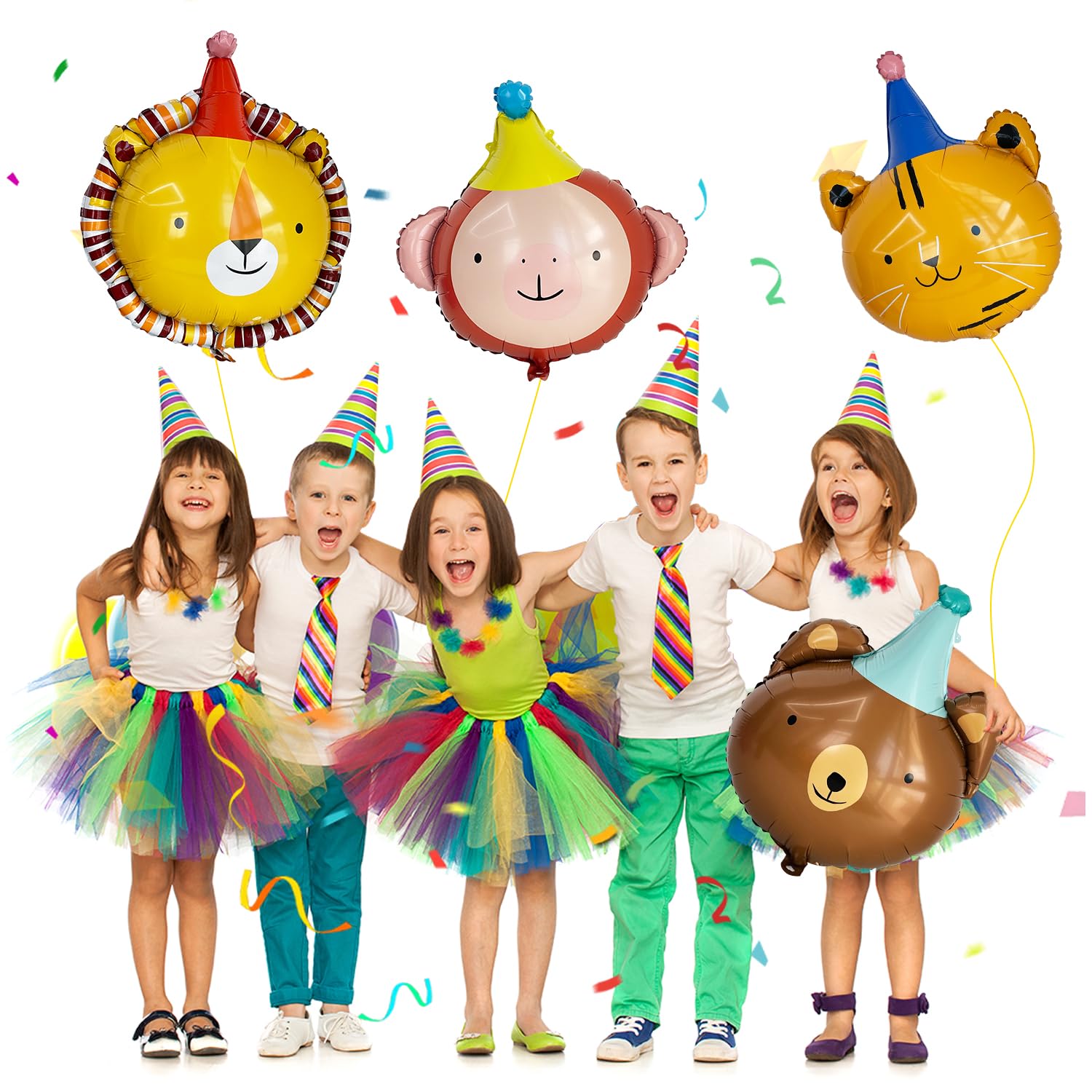 Animal Head Foil Balloon Kit, Lion Bear Monkey Cat foil balloon, Birthday Party Decorations, Baby Shower Supplies (Animal kit(4 pcs))
