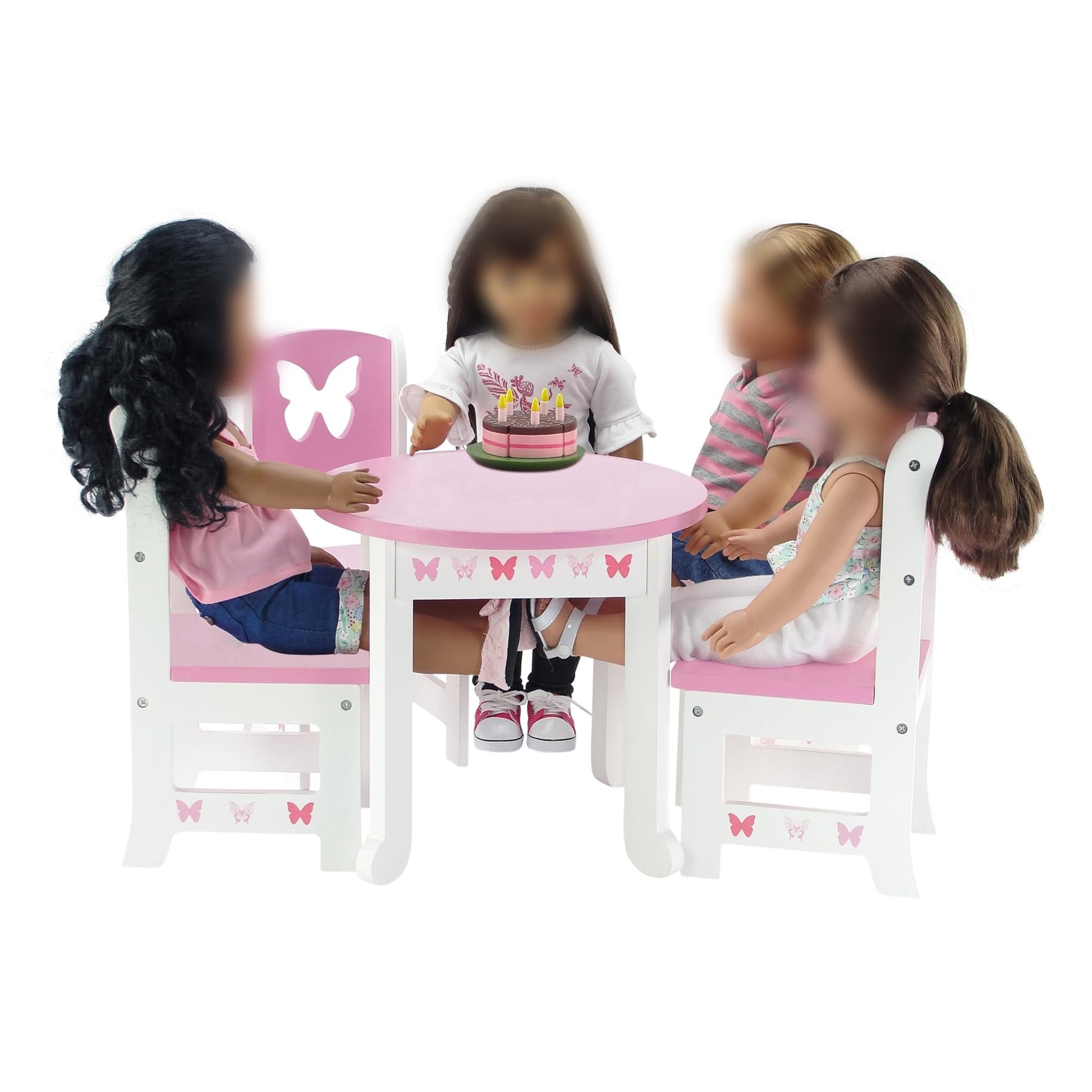 Emily Rose 18 Inch Doll Dining Table and 2 Chairs Set - Pink Butterfly Collection - Compatible with American Girl, Our Generation, My Life As & Adora