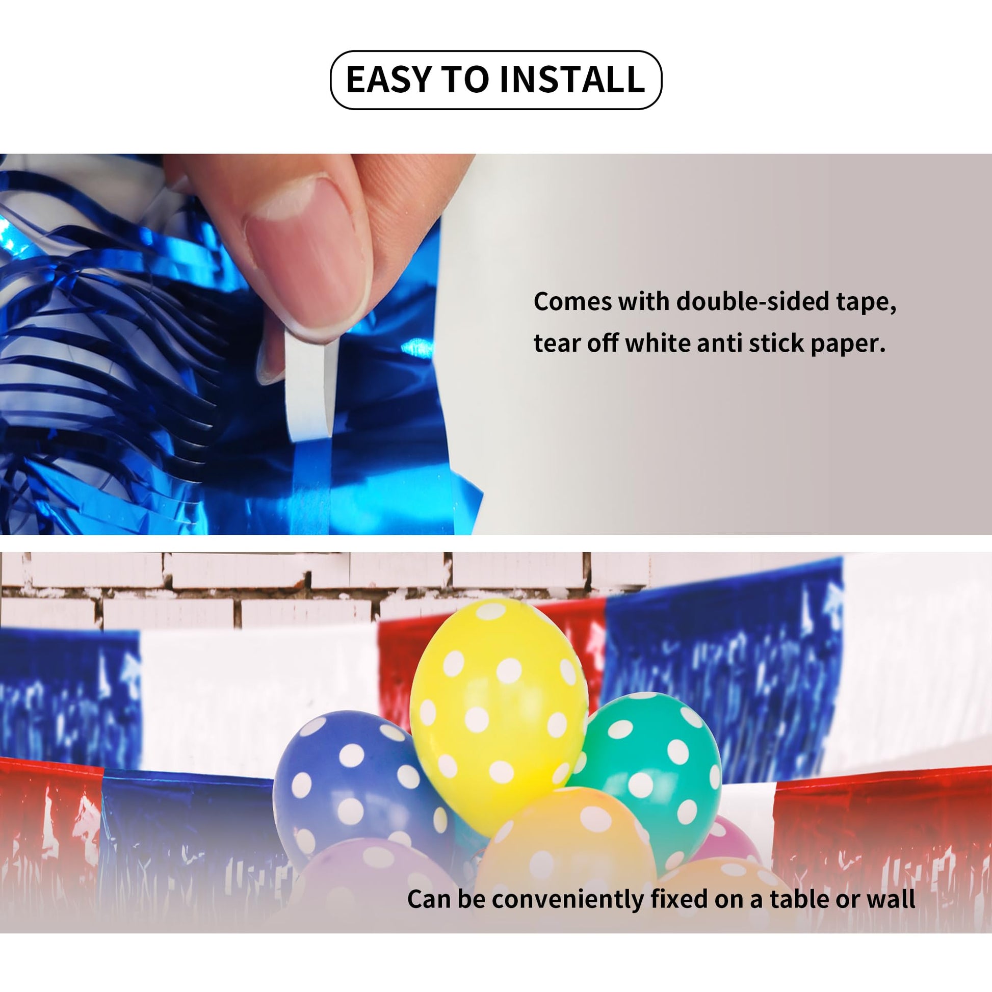 4th of July Decorations 4 Pack Tinsel Foil Fringe Garland Curtains Streamers Hanging Red White Blue Fringe Backdrop Banner for Parade Floats