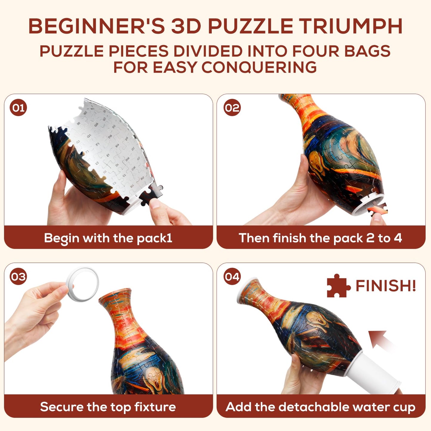 MERRTO 3D Puzzle Vase - 160-Piece Interlocking Plastic DIY Flower Vase, Home Decor/Stress Reliever/Floral Arrangement Art, Unique Creative Gift