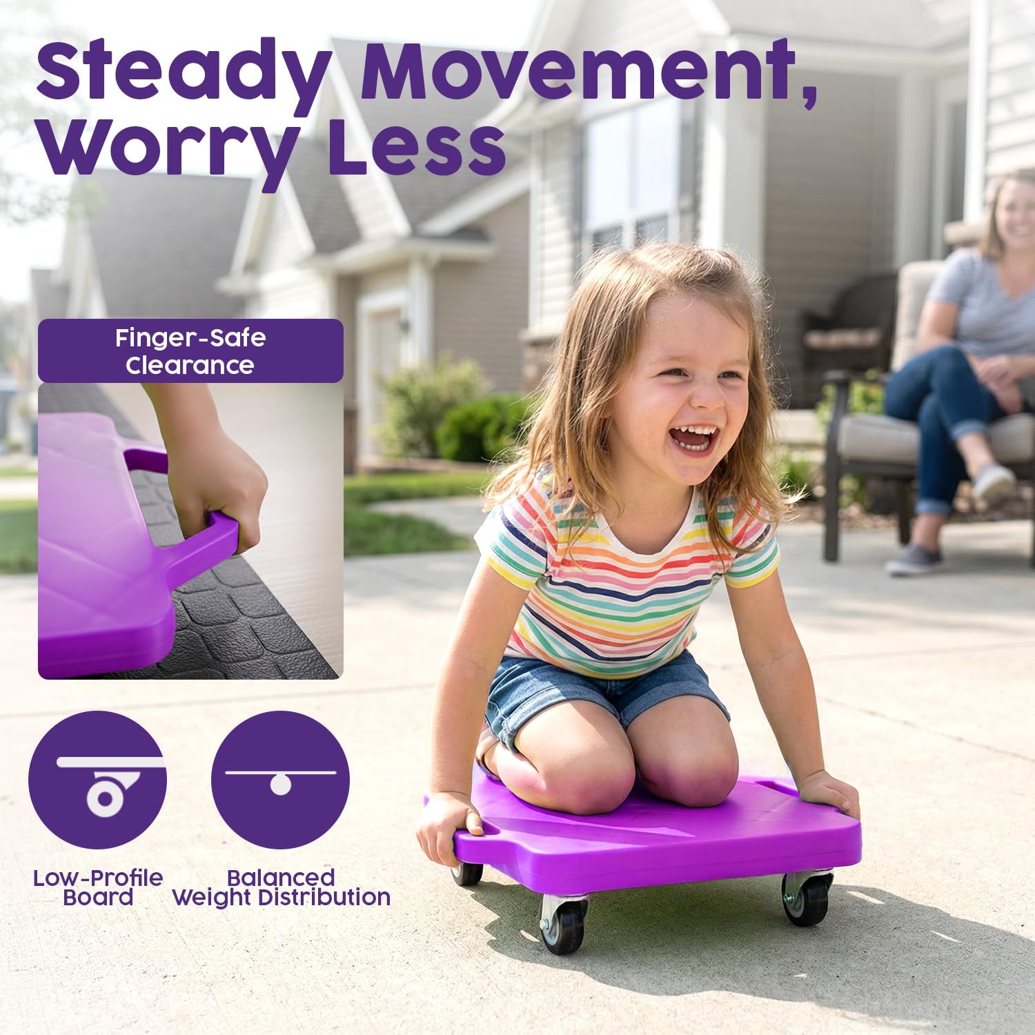 Hurtle Scooter Board for Kids with Safety Handles - Heavy Duty Gym Floor Scooter with 360° Wheels for PE, Indoor Active & Sensory Play - Supports 200