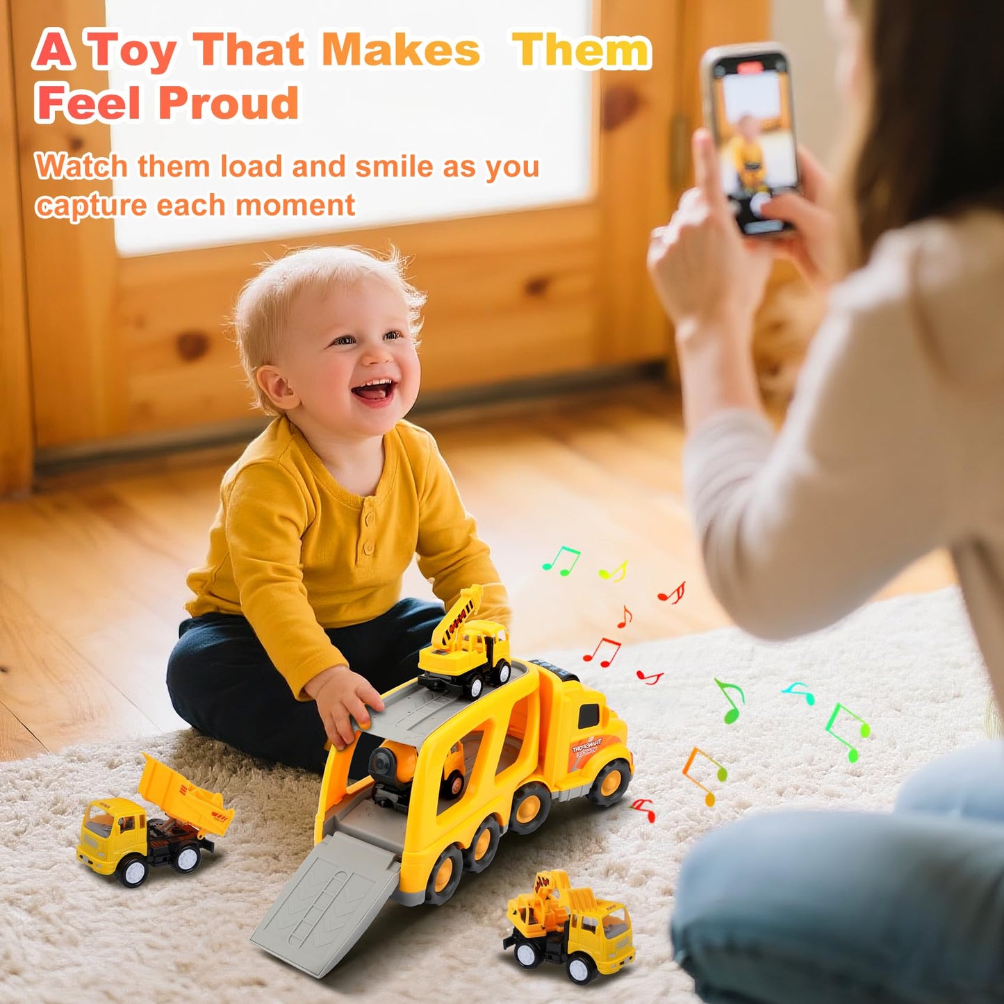 Nicmore Construction Truck Toddler Toys Car: Toys for 1 2 3 4 Year Old Boy 5 in 1 Carrier Toys for Kids Age 1-3 2-4| 18 Months 2 Year Old Boy