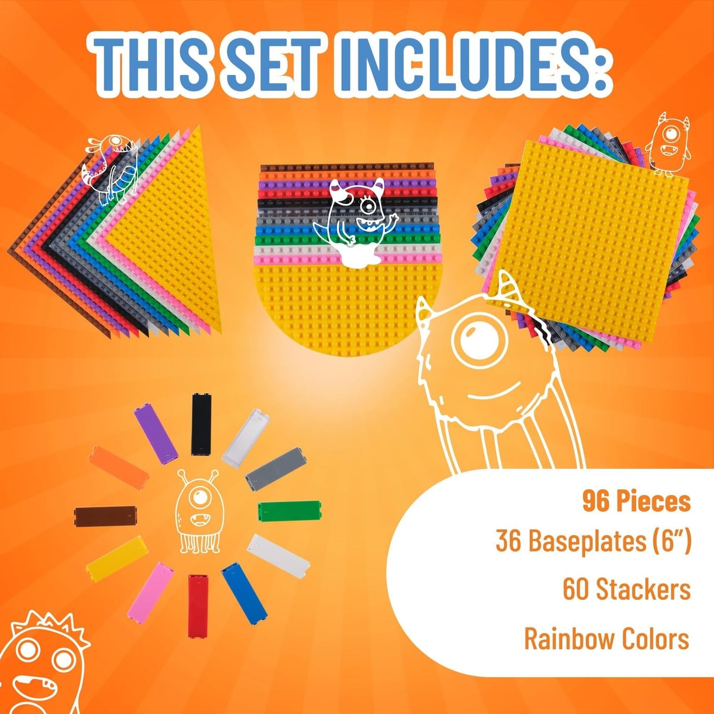 Strictly Briks Classic Stackable Baseplates - Rainbow Building Bricks Set - Stackable Base Plates Building Set Compatible with Lego - Brick Stacker