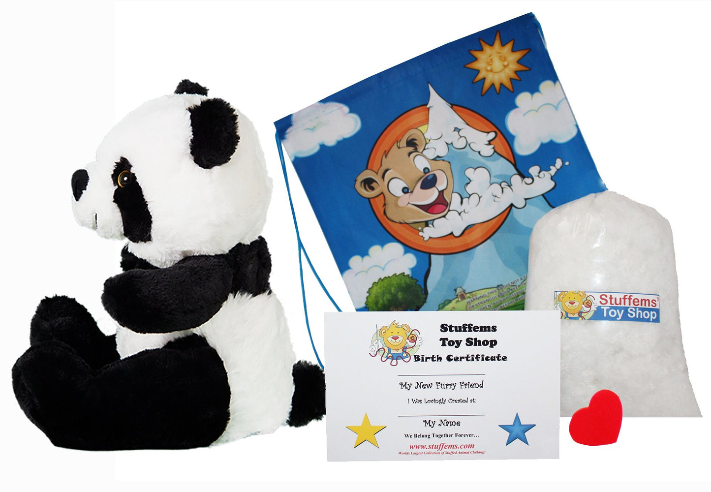 Stuffems Toy Shop Make Your Own Stuffed Animal 16" PanPan the Panda - No Sew - Kit with Cute Backpack!