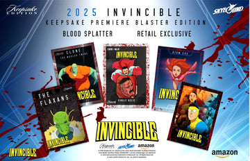 2025 Invincible Season 1 Keepsake Premiere Blaster: 8 Packs Per Box, One Guaranteed Relic, Chase Rare Autos and Patches
