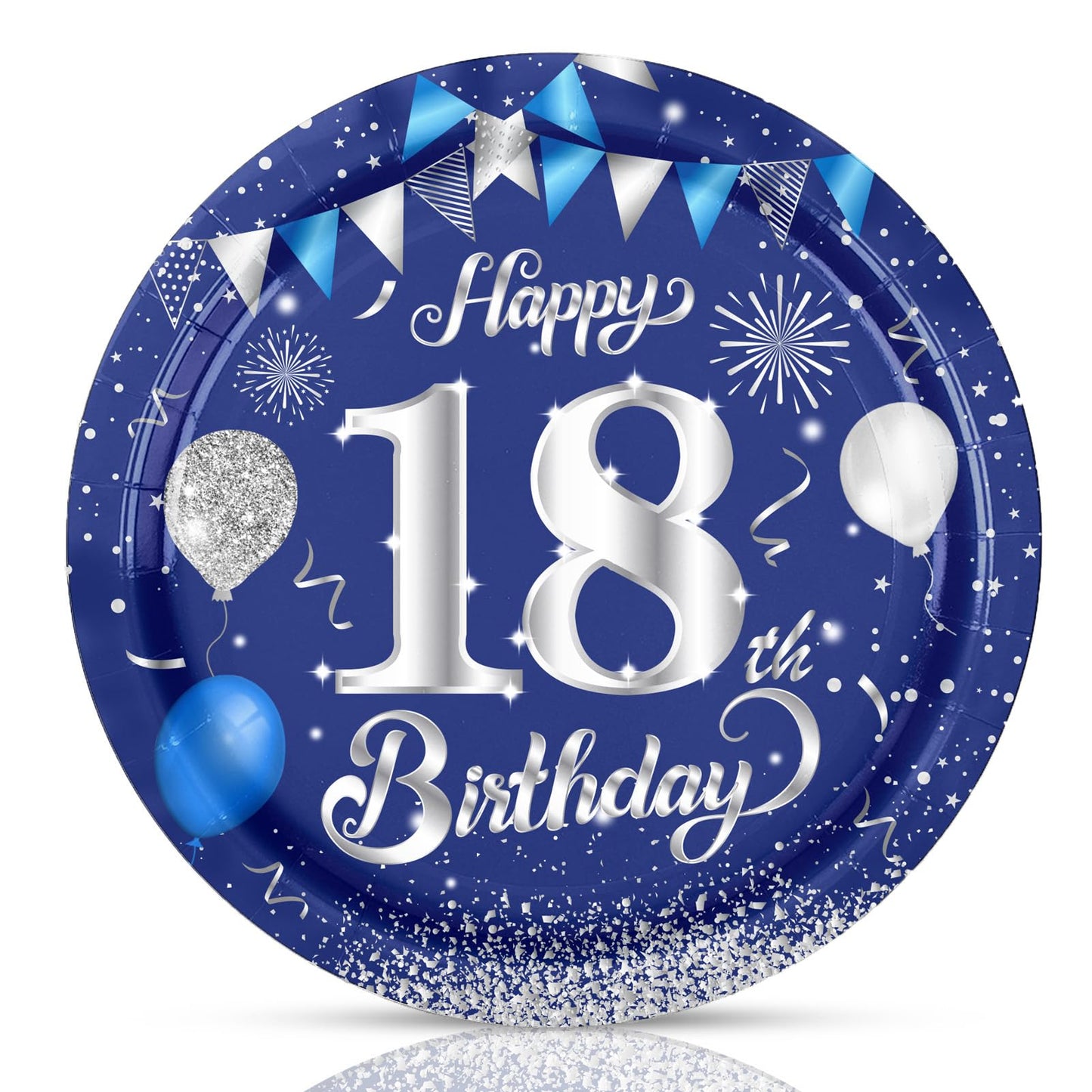 Fitoyplak Blue and Silver 18th Birthday Plates,50Pcs - 7Inch Dessert Plates Disposable Party Tableware Set 18 Year Old Party Plate Sets,for 18th