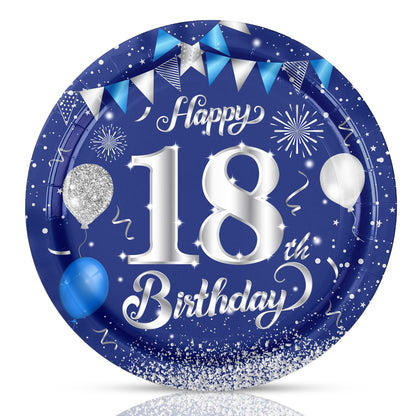 Fitoyplak Blue and Silver 18th Birthday Plates,50Pcs - 7Inch Dessert Plates Disposable Party Tableware Set 18 Year Old Party Plate Sets,for 18th