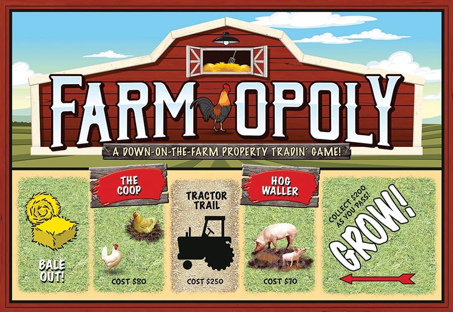 Farm-Opoly Board Game - A Down-on-The-Farm Property Trading Game! - for 2 to 6 Players Ages 8 and up