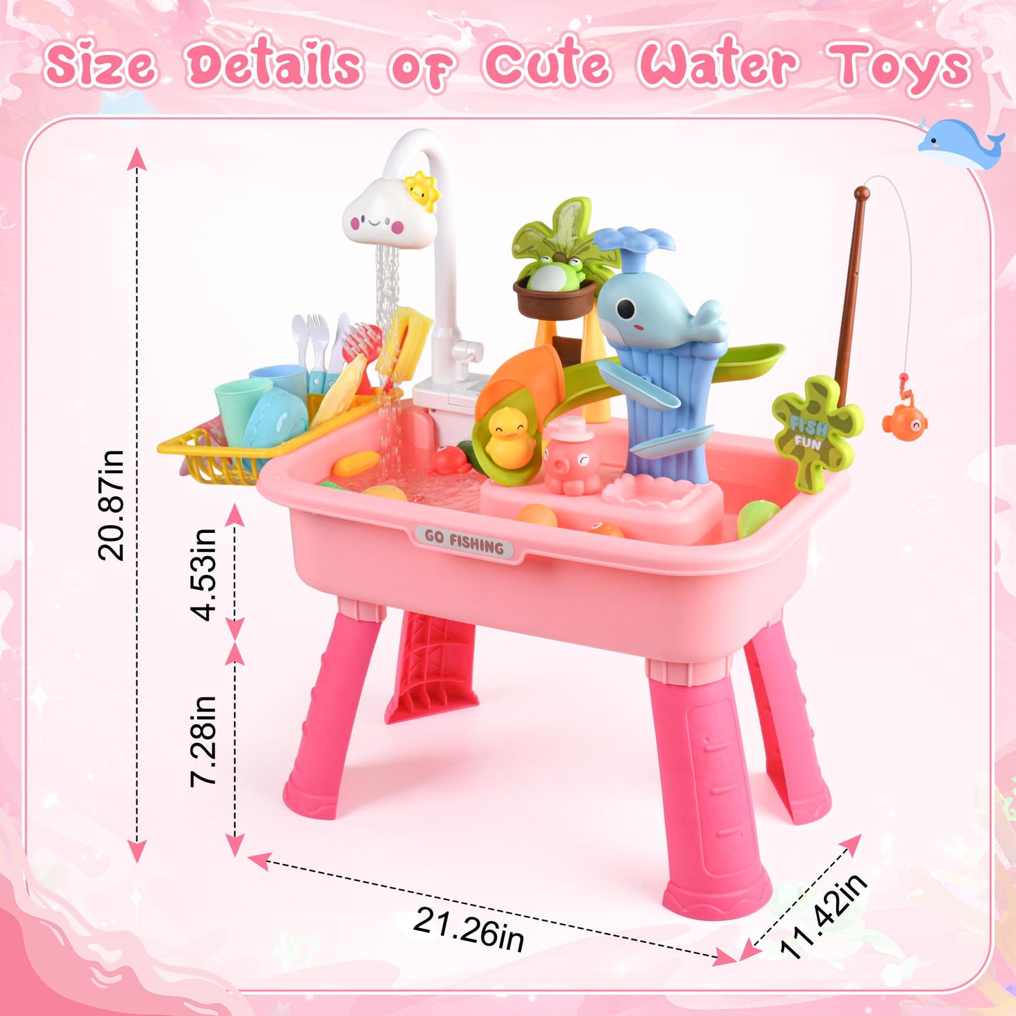 Ploomi Upgraded Toddler Sand Water Table Toy with Electric Water Pump, Kids Sand Water with Faucet/Play Food Accessories/Fishing Toy, Kitchen Play