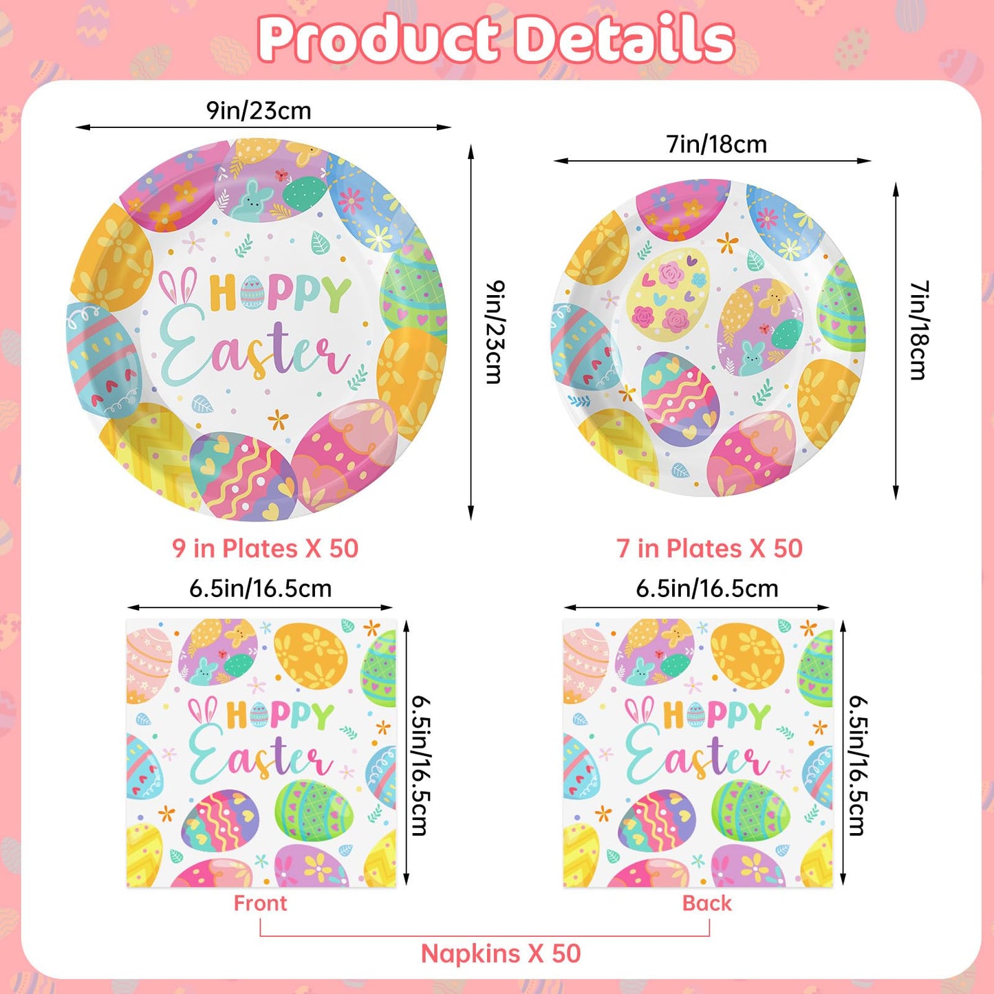 150 Pack Easter Party Supplies Set, Happy Easter Dinnerware Set Includes Heavy Duty Dessert Dinner Plates and Luncheon Napkins for Spring Birthday