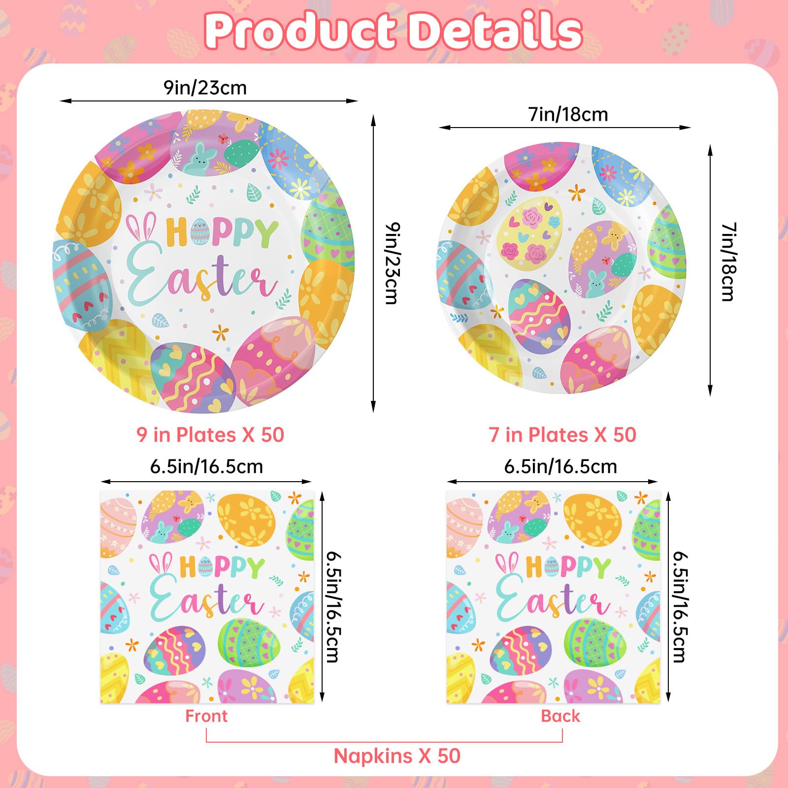 150 Pack Easter Party Supplies Set, Happy Easter Dinnerware Set Includes Heavy Duty Dessert Dinner Plates and Luncheon Napkins for Spring Birthday