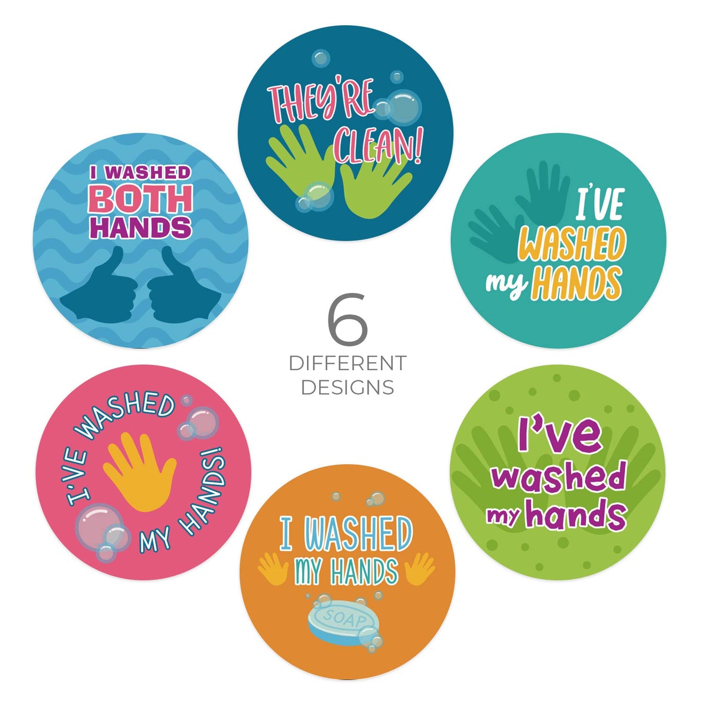 I Washed My Hands Sticker / 250 Kids Hand Washing Achievement Stickers / 2" School Children Colorful Reward Stickers / 6 Vibrant Designs/Made in