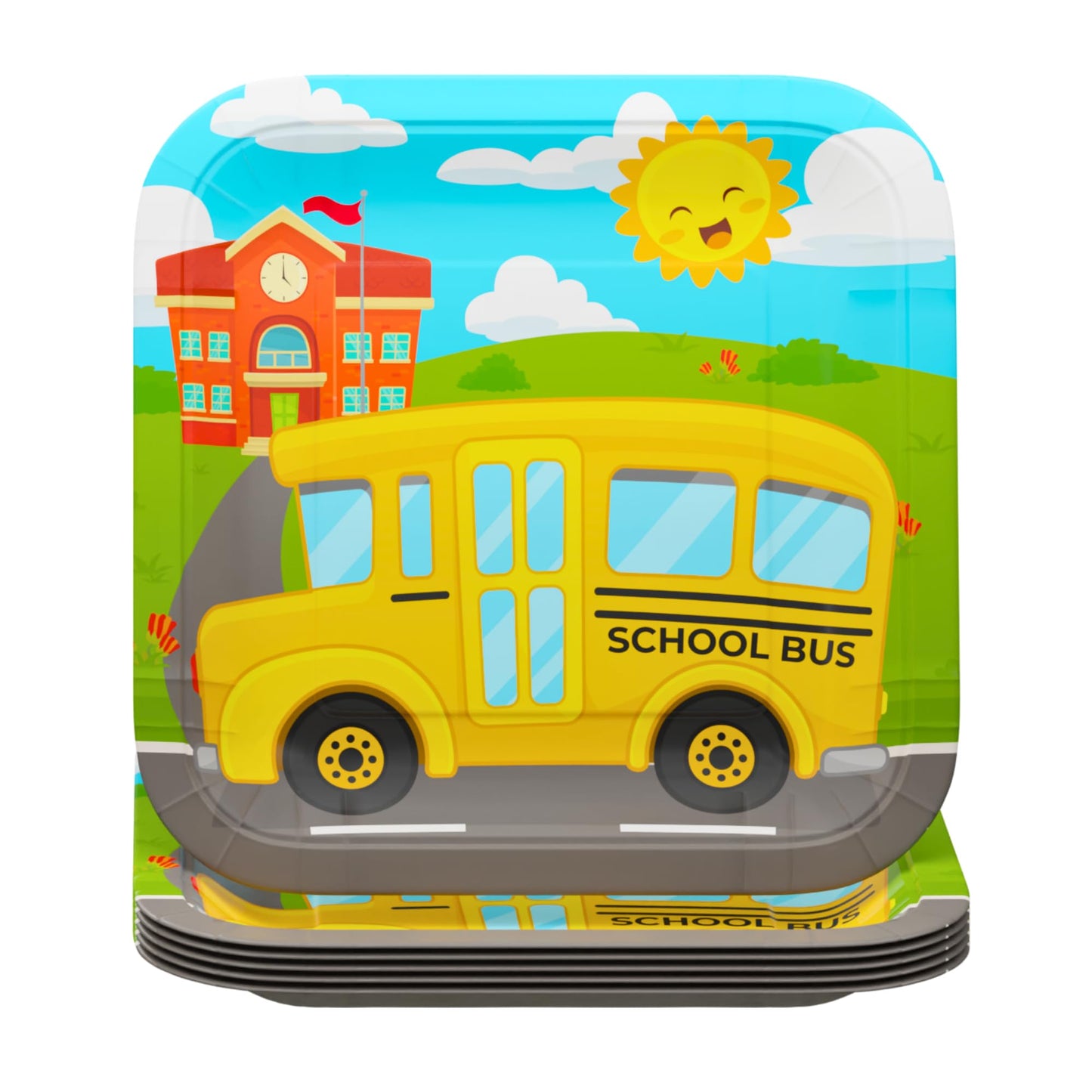 Blue Orchards School Bus Dinner Plates (Pack of 20) - Party Supplies, Birthday Plates, School Graduation Decorations, Transportation Party