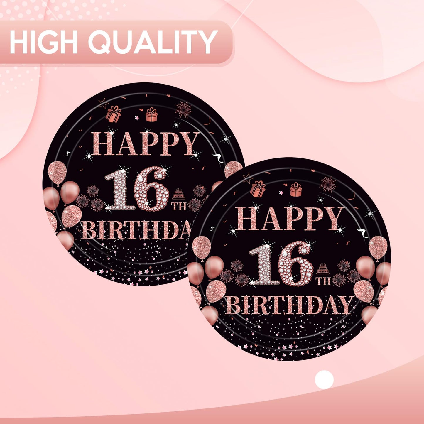 Fitoyplak 50Pcs Sweet 16 Party Decorations,7Inch 16th Birthday Plates,Sweet Sixteen Party Tableware Set Black Rose Gold Sweet 16 Plates?16th Birthday