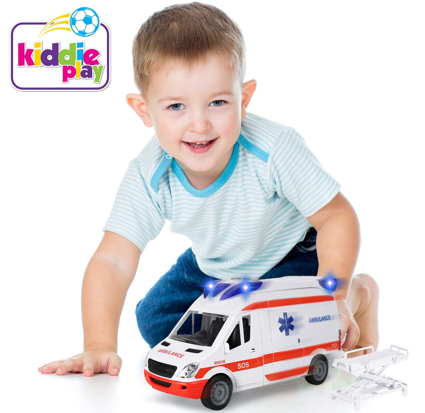 Kiddie Play Ambulance Toy Car with Lights, Sound & Stretcher