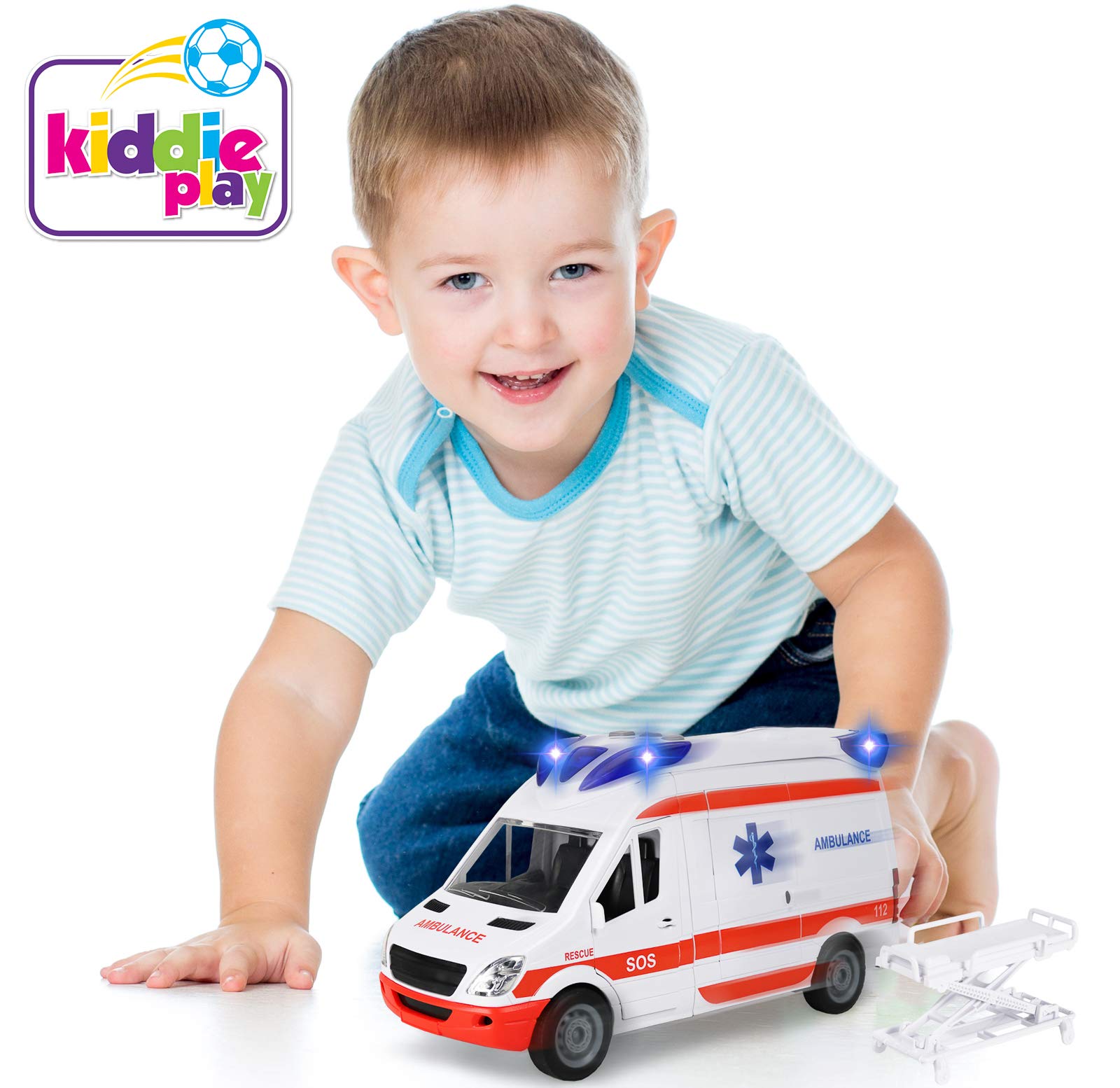 Kiddie Play Ambulance Toy Car with Lights, Sound & Stretcher