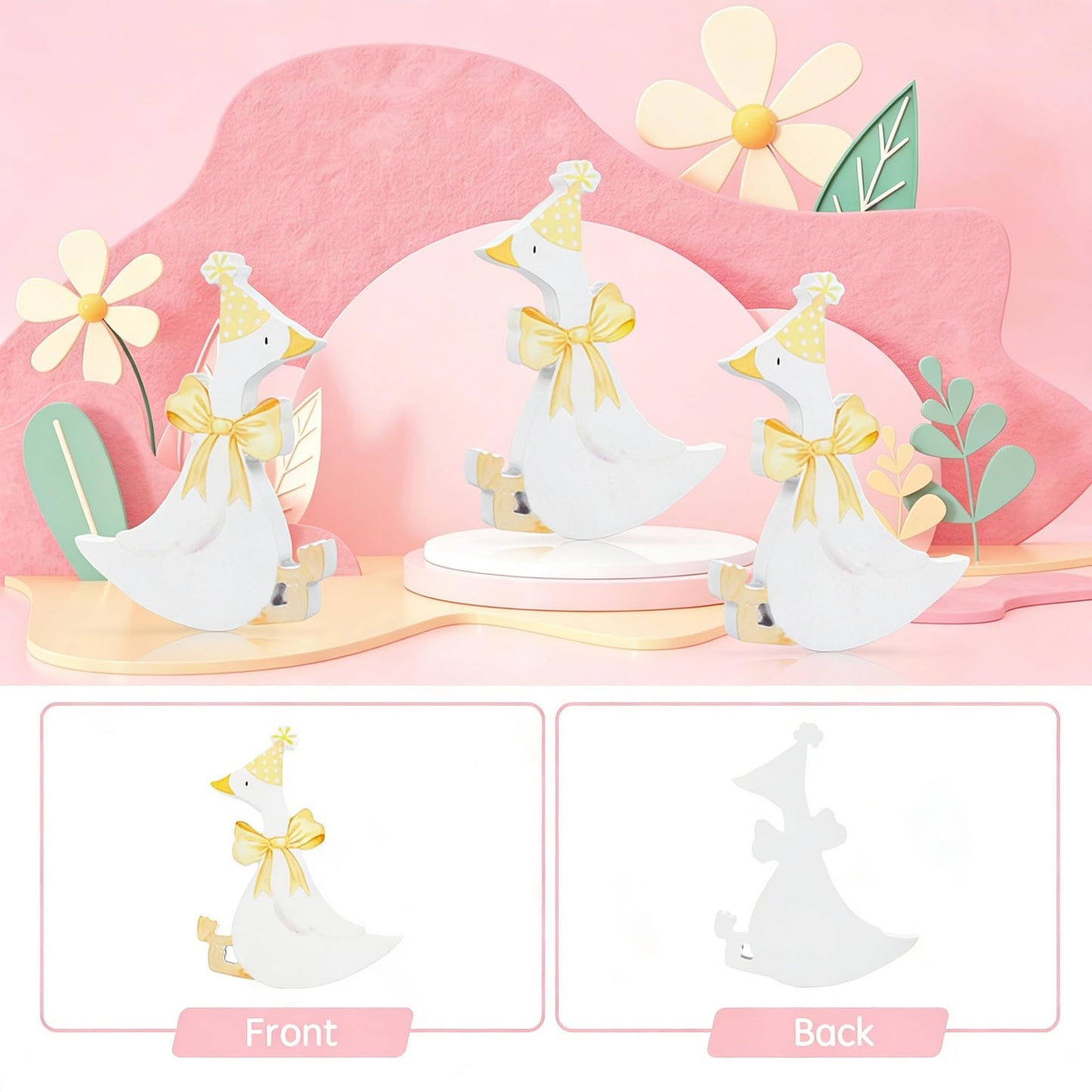 3 Pcs Wooden Silly Goose Birthday Party Decorations, Bow Goose Table Centerpiece Set, Funny Decor for Party Favor, Tiered Tray Desk Decor Set, 6.0