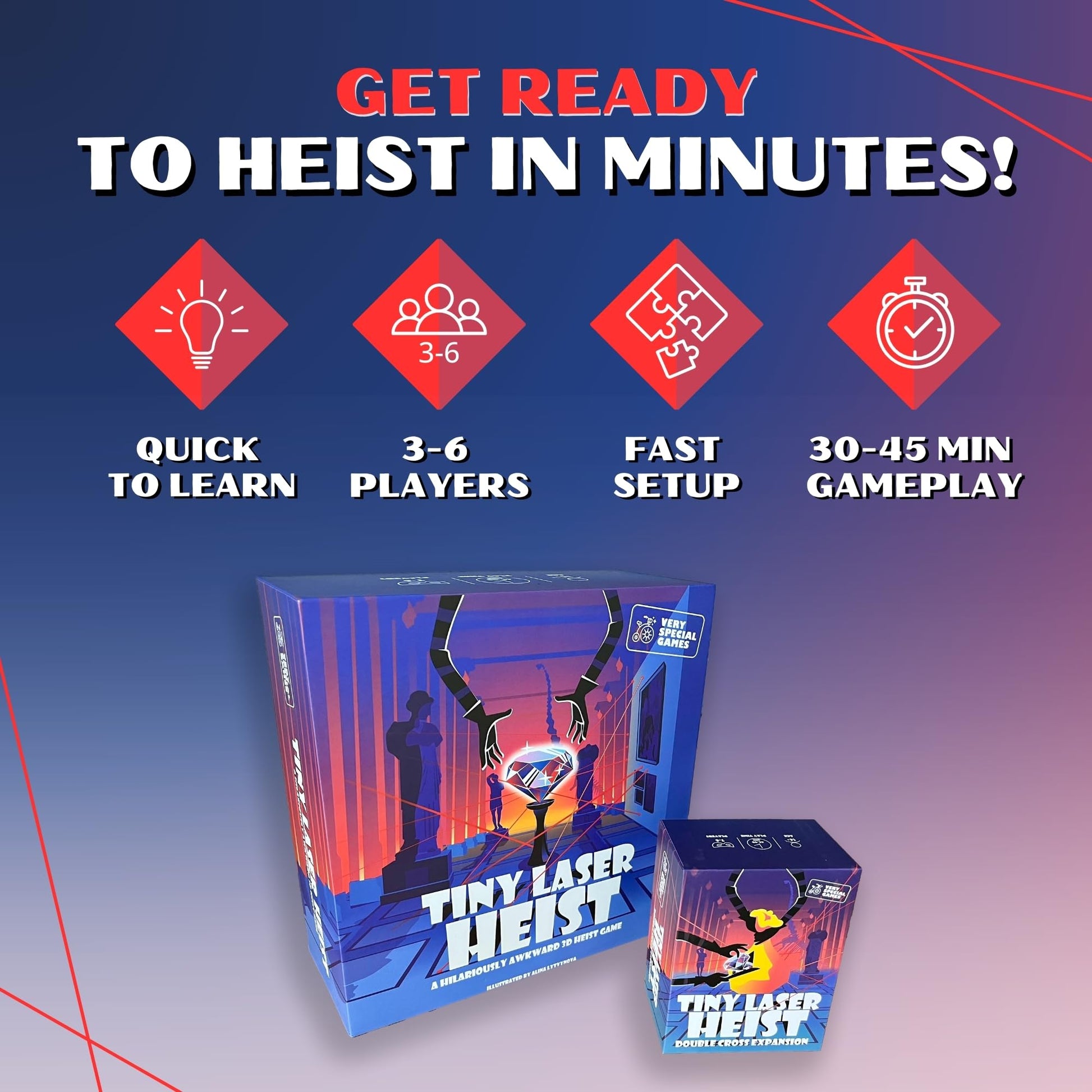 Tiny Laser Heist - Hilarious 3D Heist Game, Outsmart & Negotiate for the Loot, Fun Cooperative Board Game for Ages 12+, Perfect for Game Nights